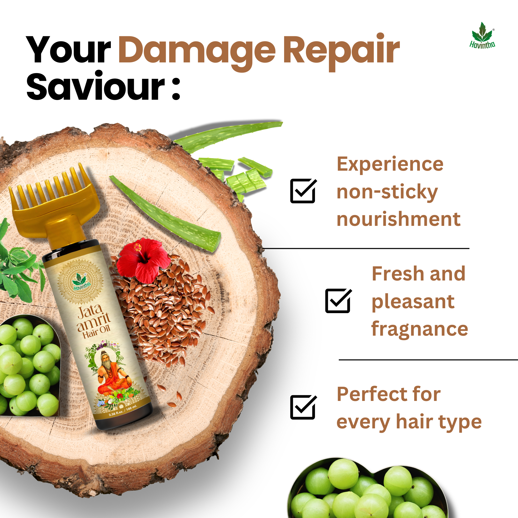 Havintha Natural Hair Shampoo (227g) for Reduce Hair Loss, Jata Amrit Hair Oil (100ml) for Hair Growth, And Face and Body Ubtan Powder (227g) for Skin Care