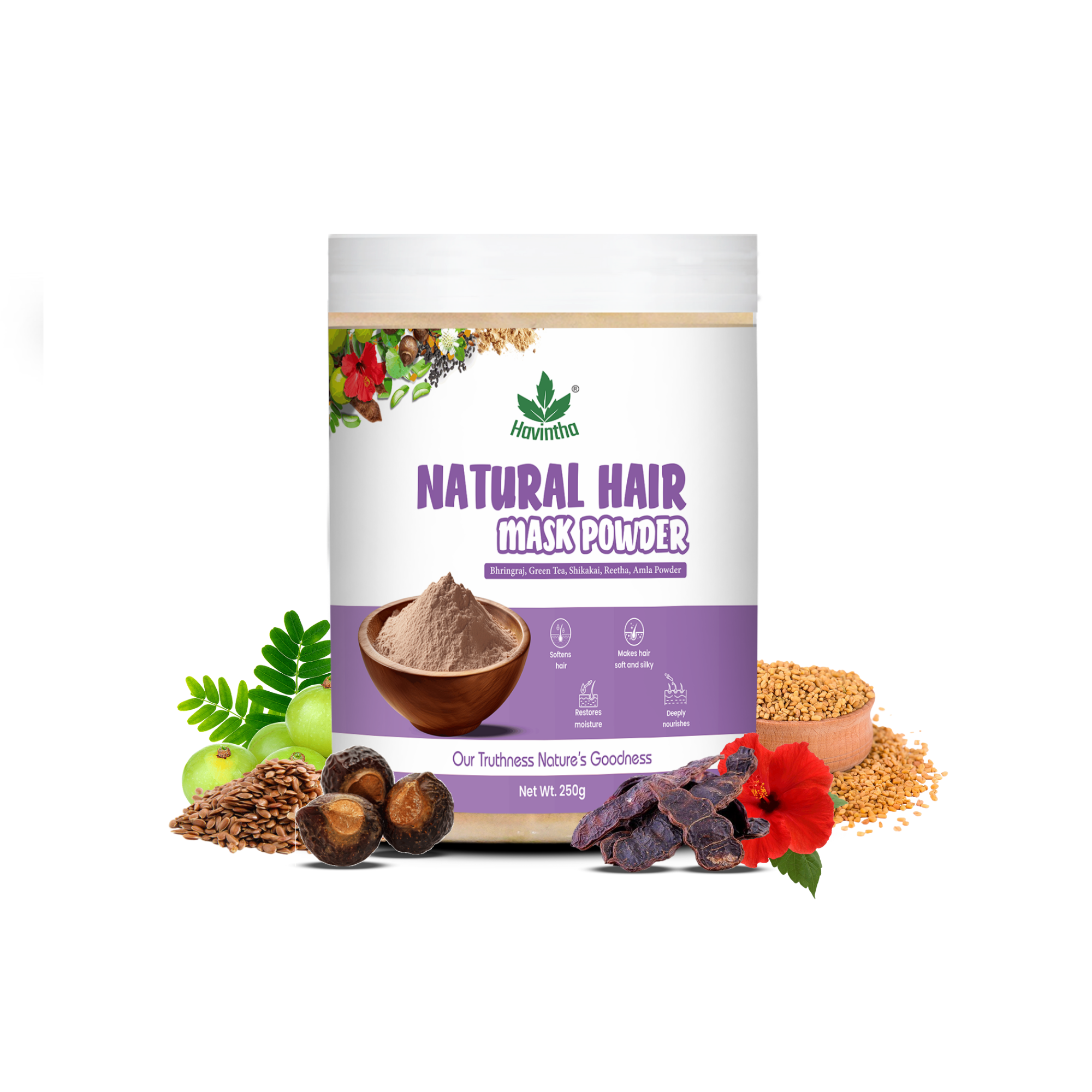 Havintha Natural Hair Mask Powder for Dandruff, Hair Fall, and Hair Growth - 250 grams