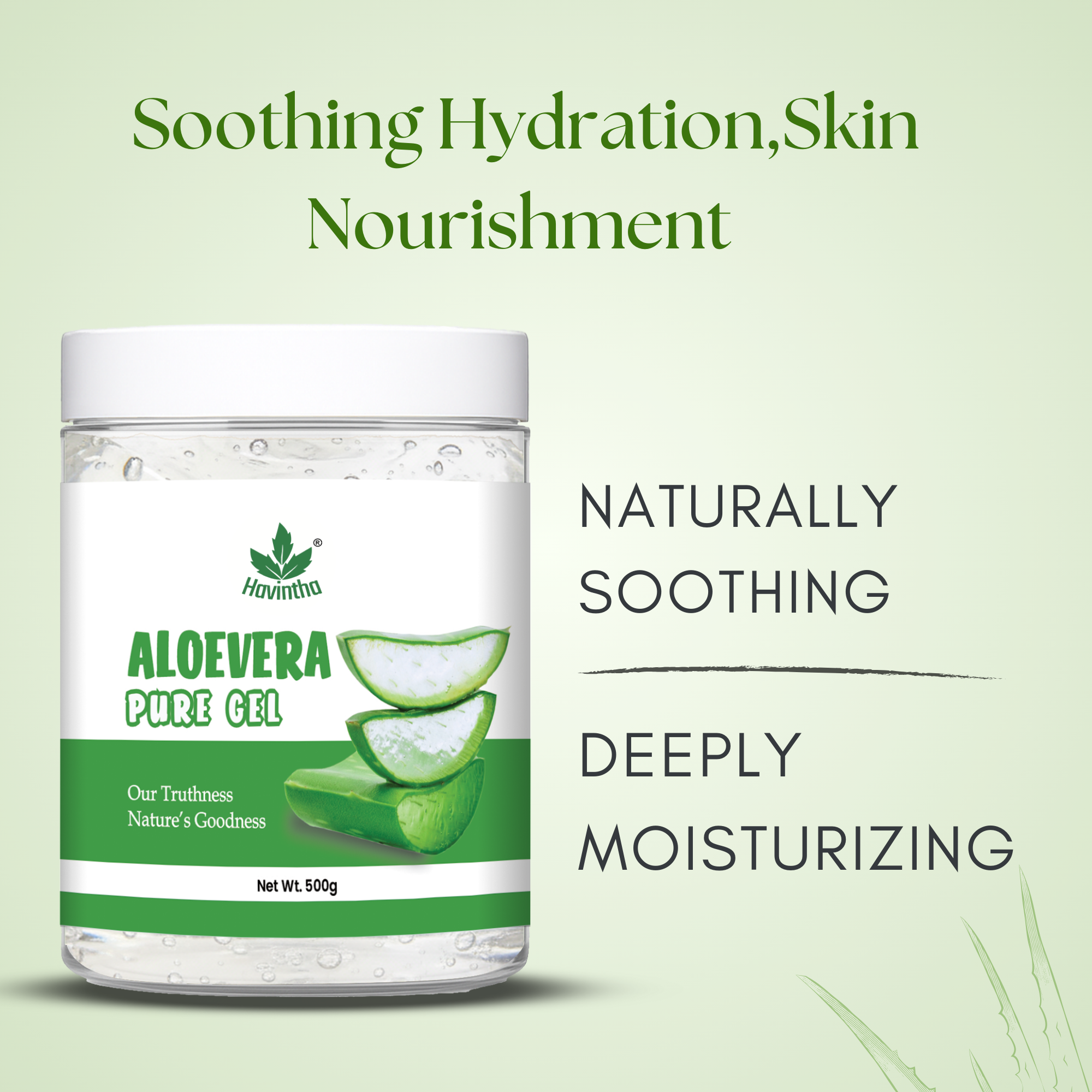 Havintha Natural Aloe Vera Gel (500gm) for Skin Moisturizing, Hair Conditioning & Sunburn | Gel for Face, Hair, Acne, Pimples, Dry Skin & Scalp Care | Soothing & Hydrating Aloe Gel for Glowing Skin