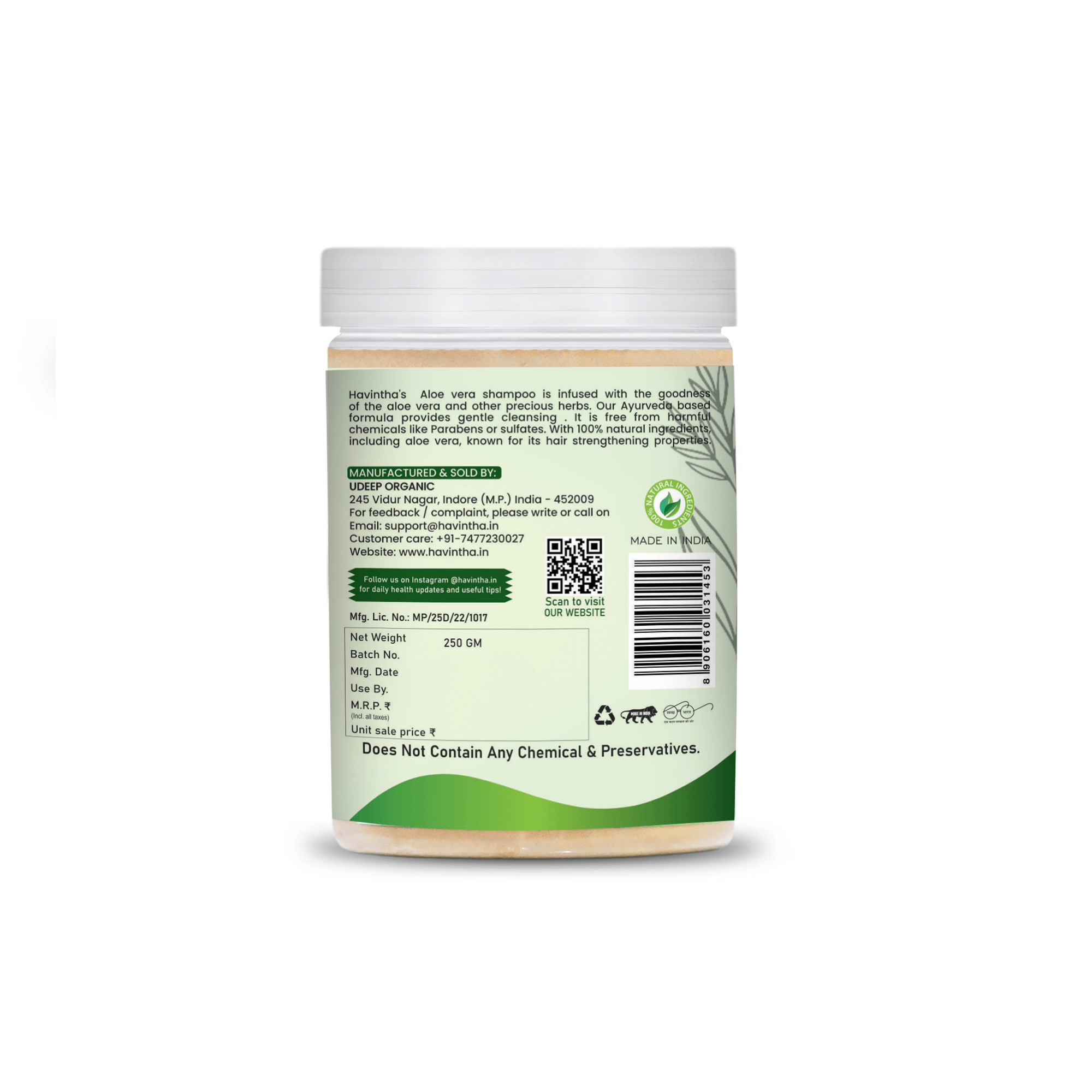 Natural Aloevera Powder Shampoo | For Hair Damage & Itchy Scalp | All Hair Types | Men & Women (250g)