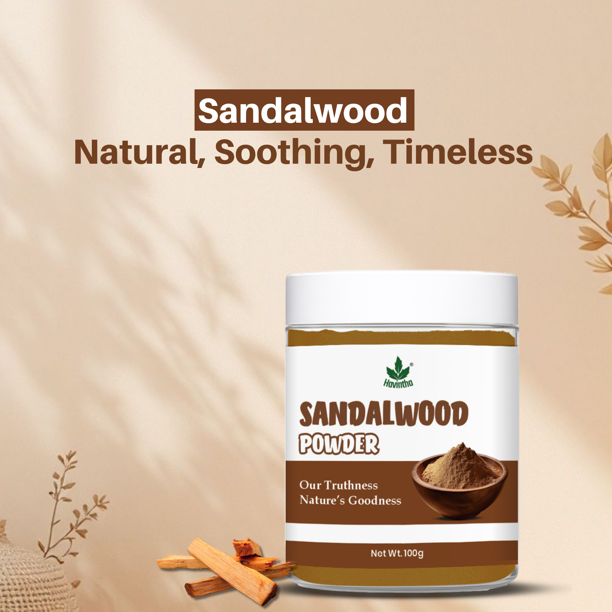 Havintha Pure and Natural Sandal Wood Powder for Skin Care ,Face Wash - 100 gm.