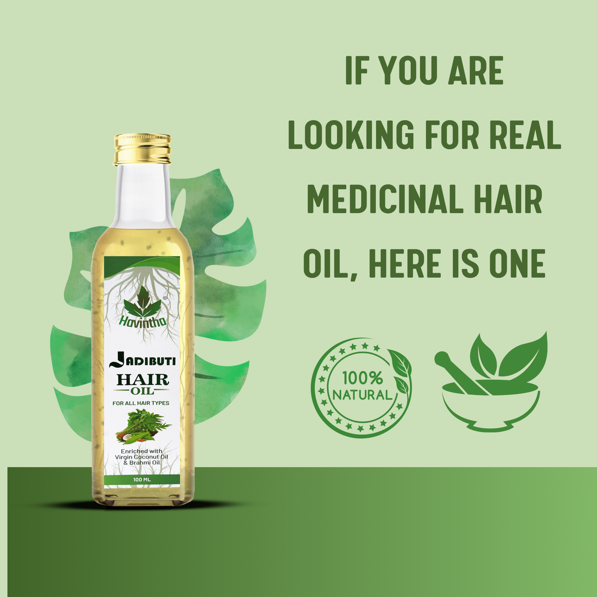 Havintha Natural Jadibuti Hair Oil For Hair Growth And Hair Fall Control With Tea Tree, Olive, Curry Leaves, Ridged Gourd, Almond, Jatamansi, Bhringraj, And Brahmi Oil - 100 ML