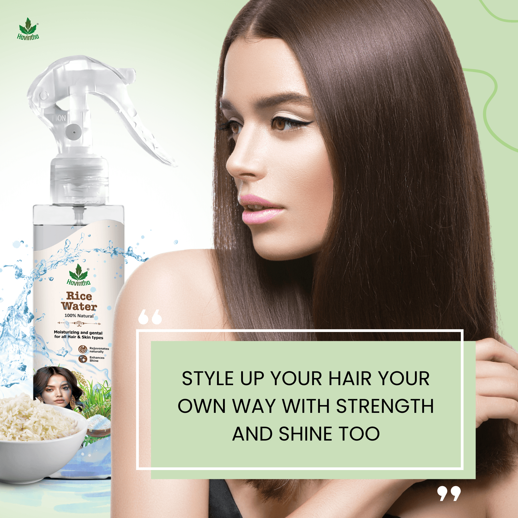 Havintha Natural Rice Water for Hair Growth | Shiny Hair & Glowing Skin Spray | For Man & Women |200ML