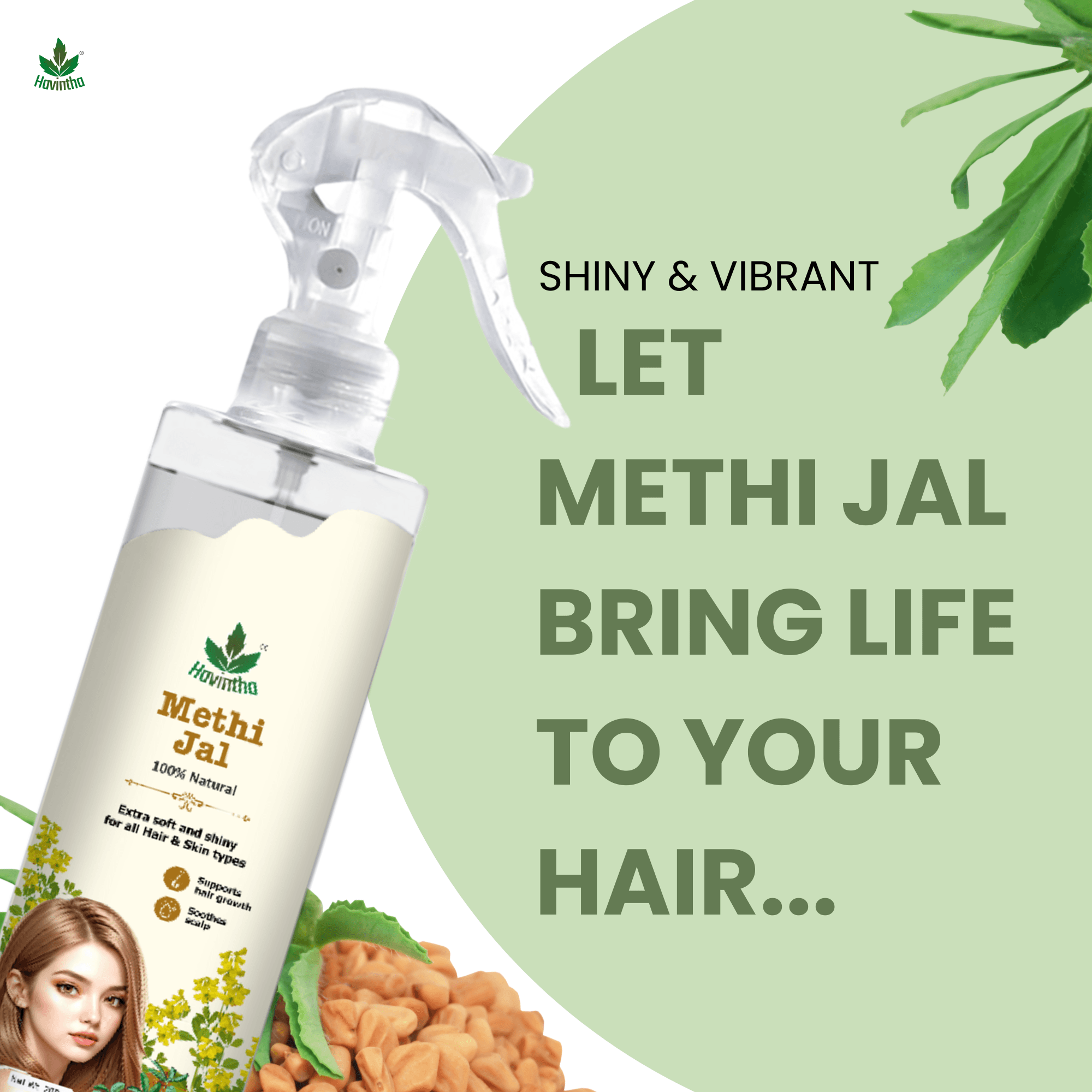 Havintha Natural Methi Jal Spray for Shiny Hair, Reduce Dandruff (200 ml) | Natural hair growth remedies | Secret to Stronger, Healthier Hair | For Men & Women, All Hair Types