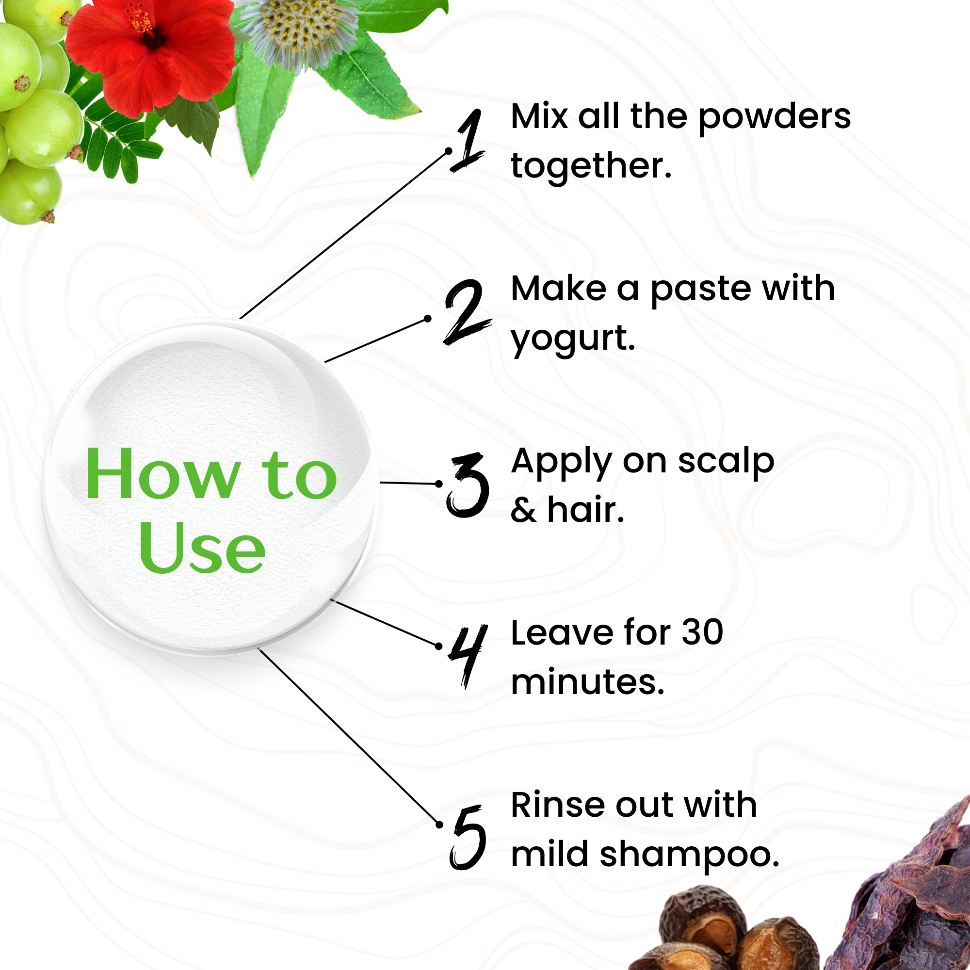 Havintha Amla, Reetha, Shikakai, Bhringraj and Hibiscus powder for Hair care (each 50 gram )