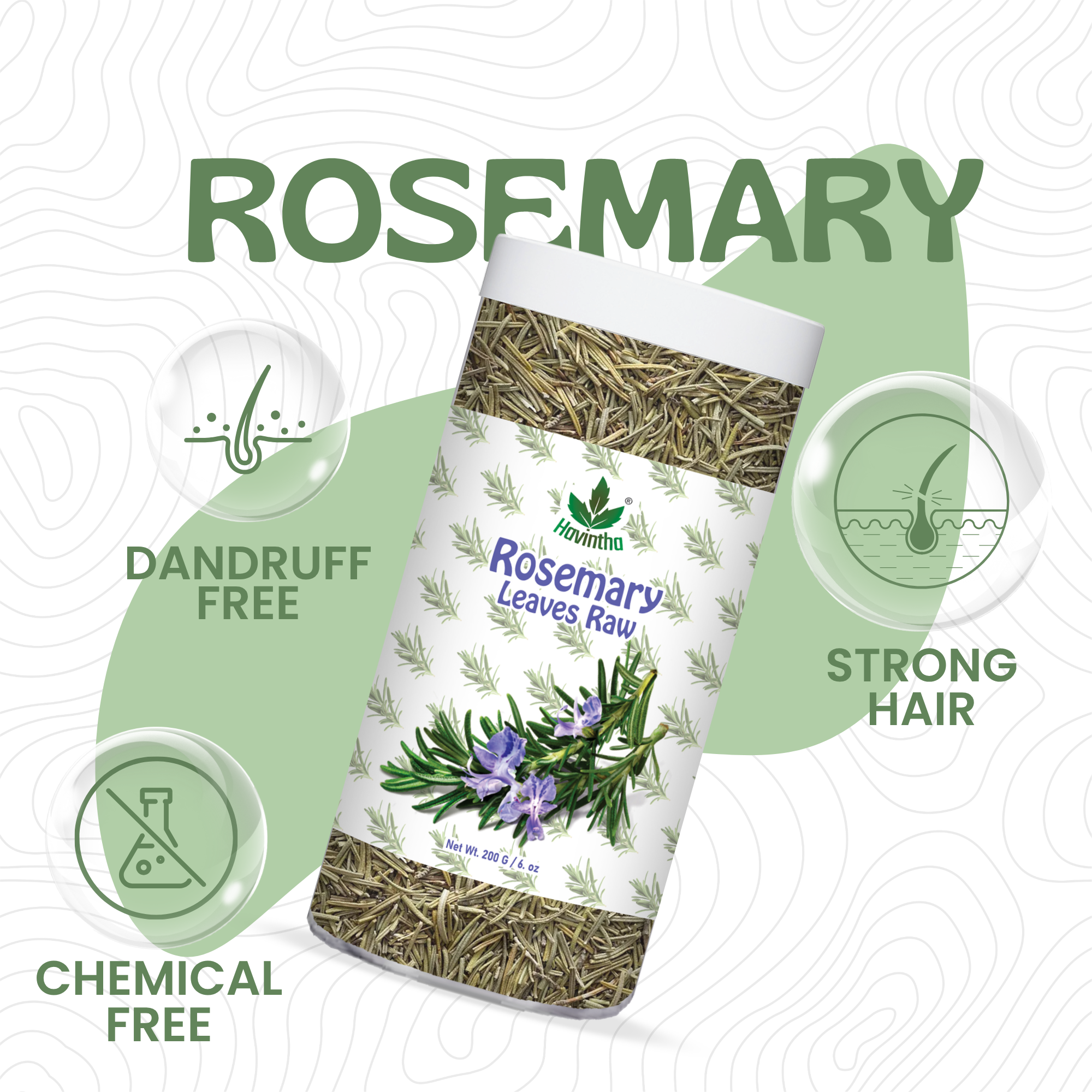 Havintha Natural Whole Rosemary Leaves | Rosemary Dried Leaves For Hair Growth | Edible Quality - JAR -200g