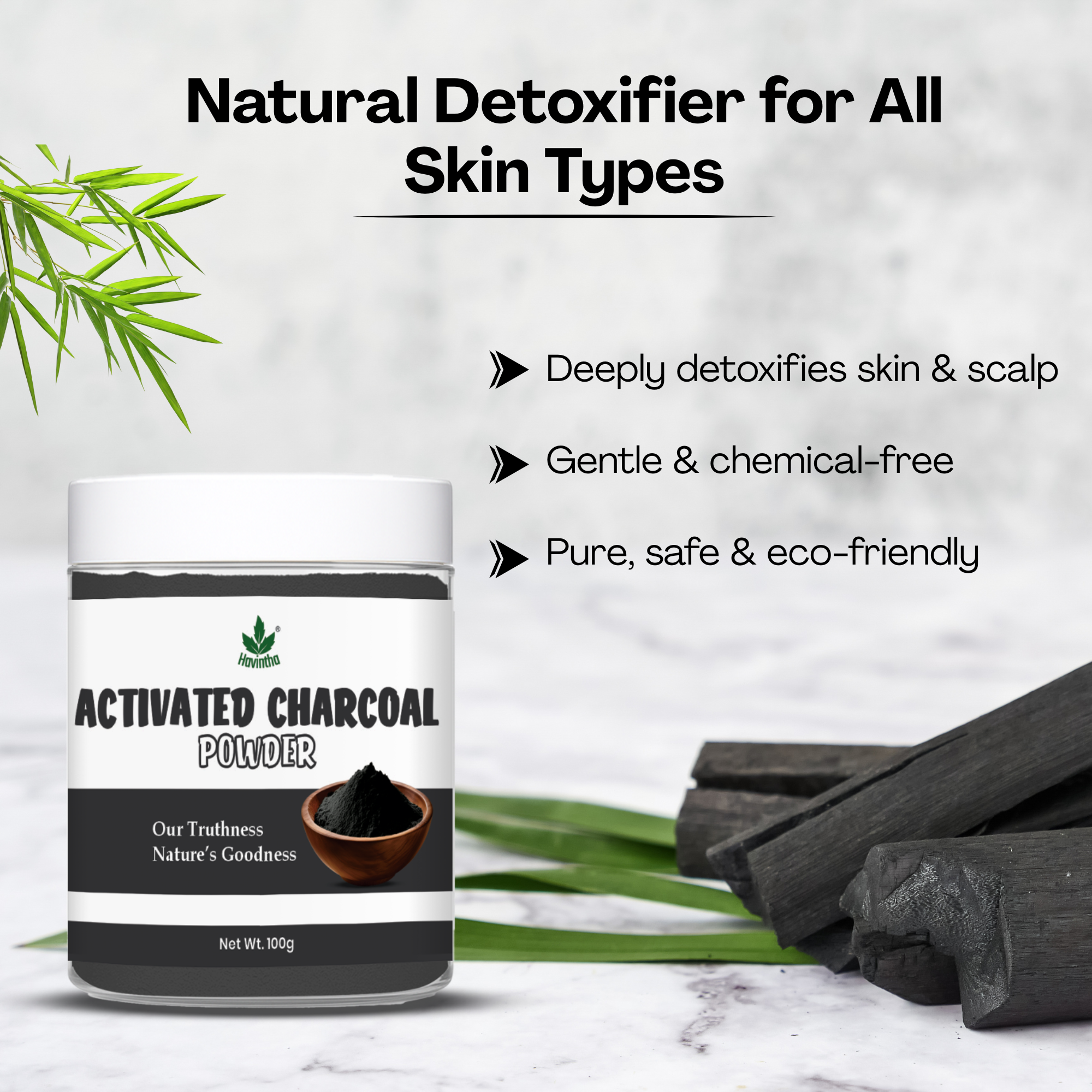 Havintha 100% Natural Activated Charcoal Powder for Skin, Face Pack, Removes Dead Skin and Natural Detoxifier for Your Body, 100 g
