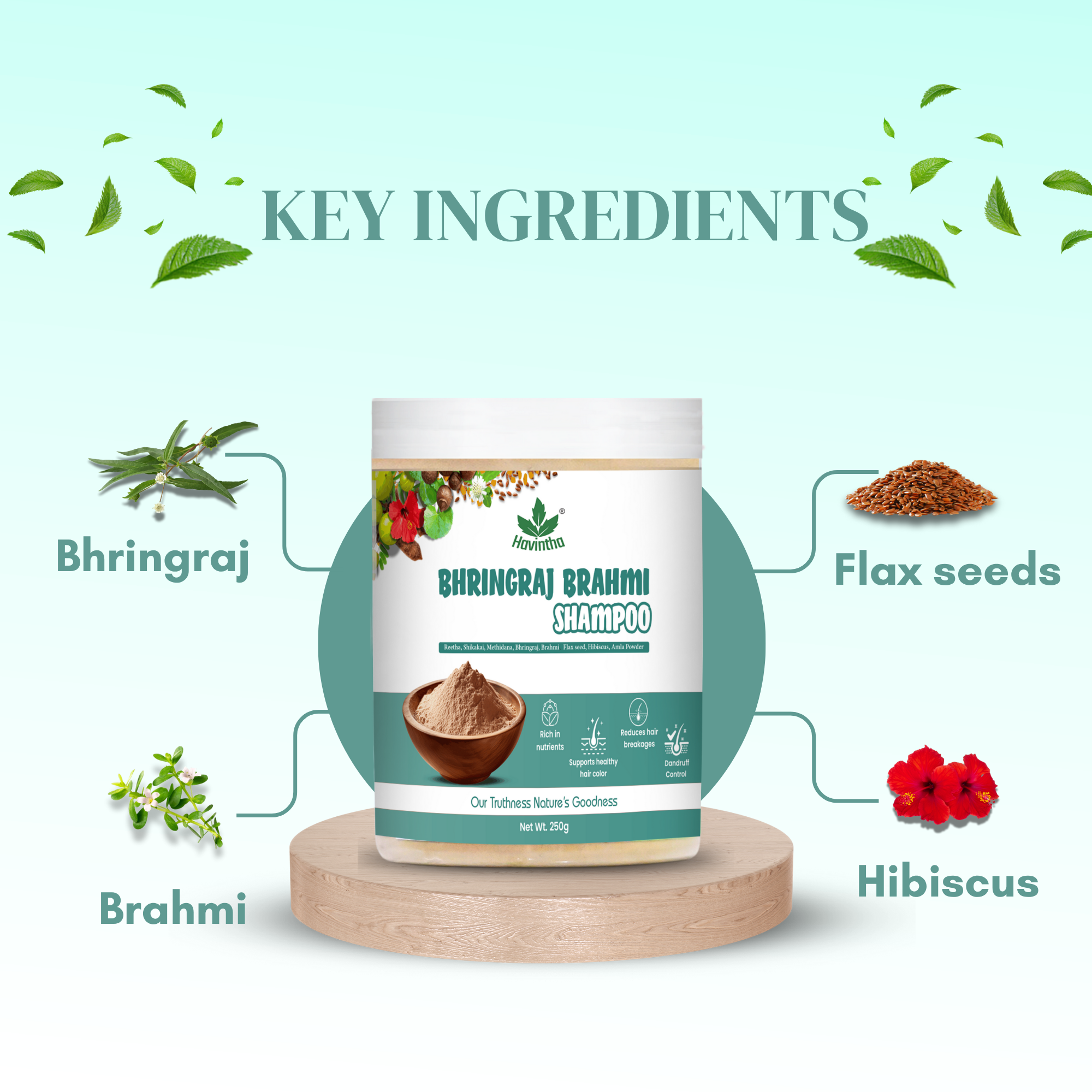Natural Bhringraj & Brahmi Powder Shampoo | Anti-Dandruff Shampoo | All Hair Types | Men & Women (250g)