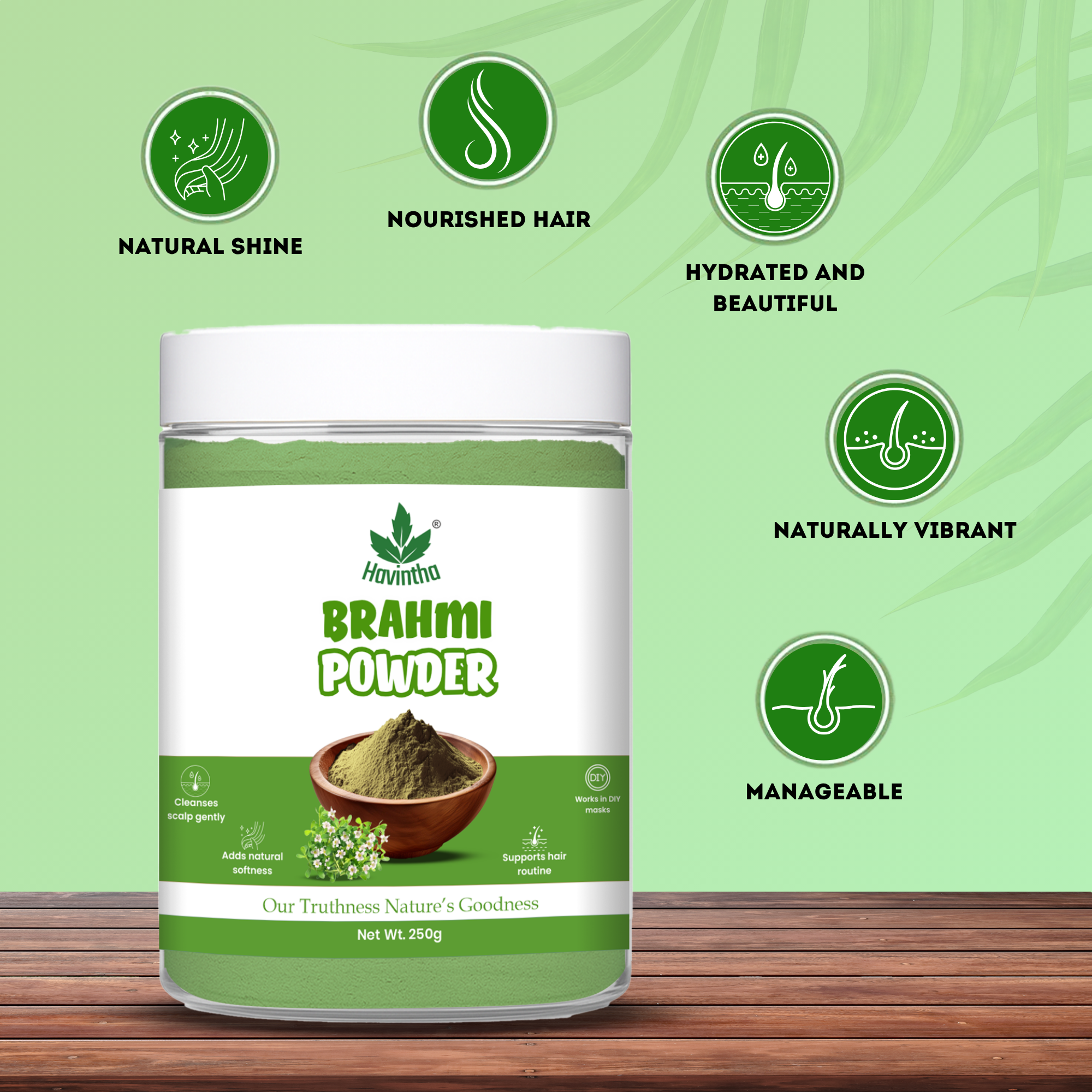 Havintha Brahmi Powder | For Good Health & Haircare | 250 Grams (JAR)