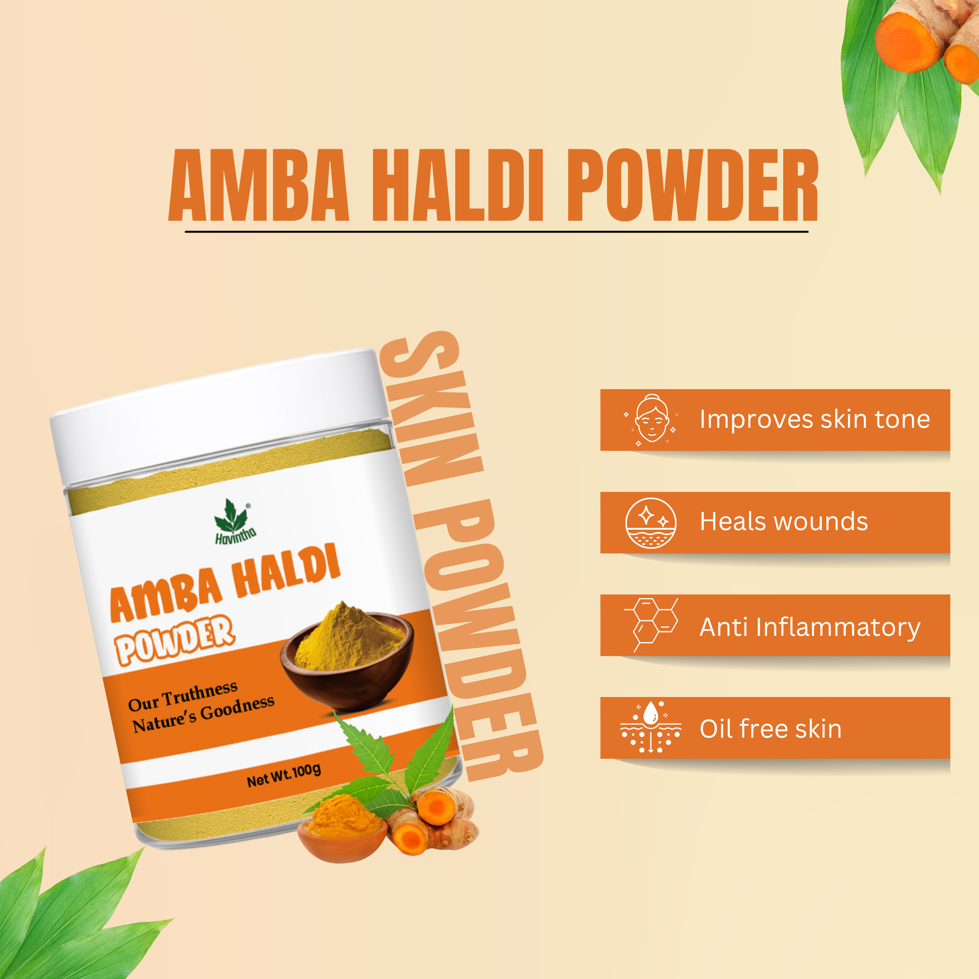 Havintha Wild Turmeric Powder for Face | Amba Haldi | Promotes Glowing Skin - 100 Grams