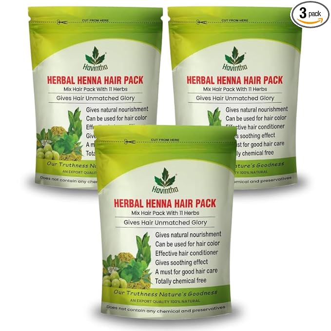 Havintha Natural Herbal Henna Hair Pack 11 Herbs Mix Mehndi Powder (227 g)