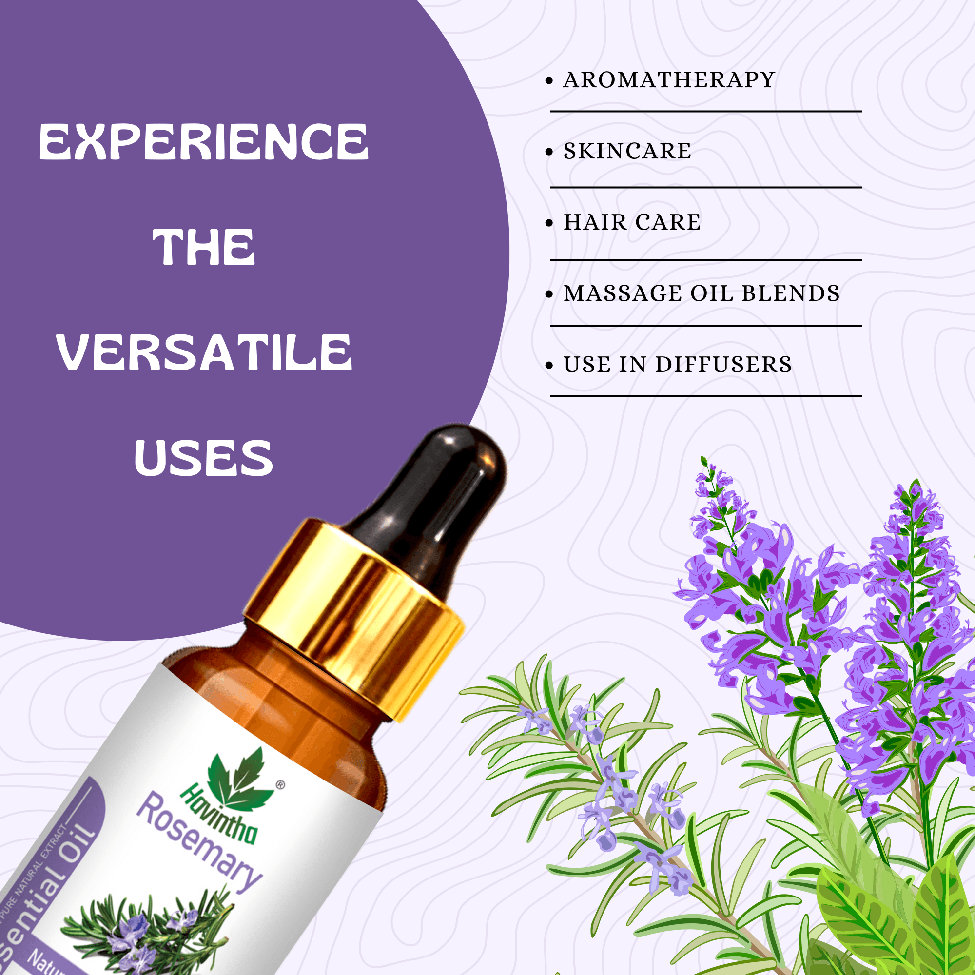 Havintha Natural Rosemary Essential Oil for Hair and Skin care | 100 % pure Aroma - 15 ml. (15 ml)