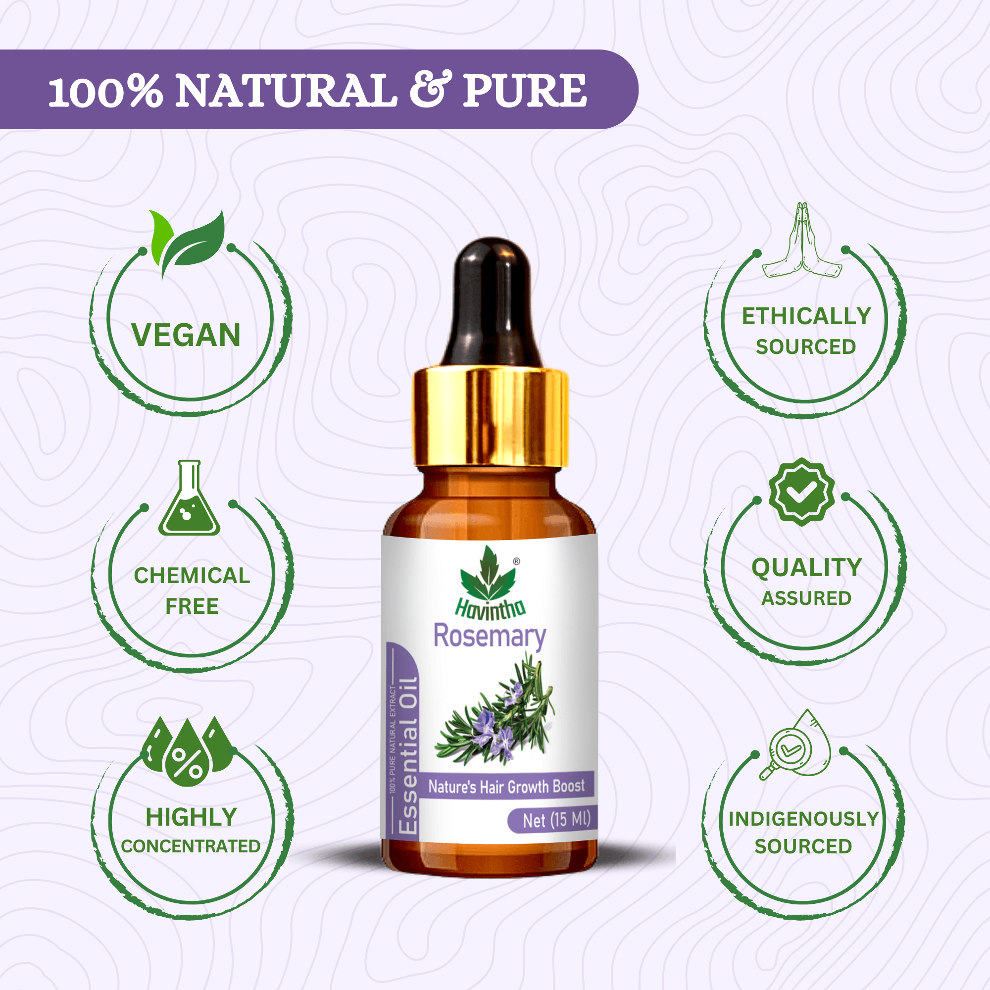Havintha Natural Rosemary Essential Oil for Hair and Skin care | 100 % pure Aroma - 15 ml. (15 ml)