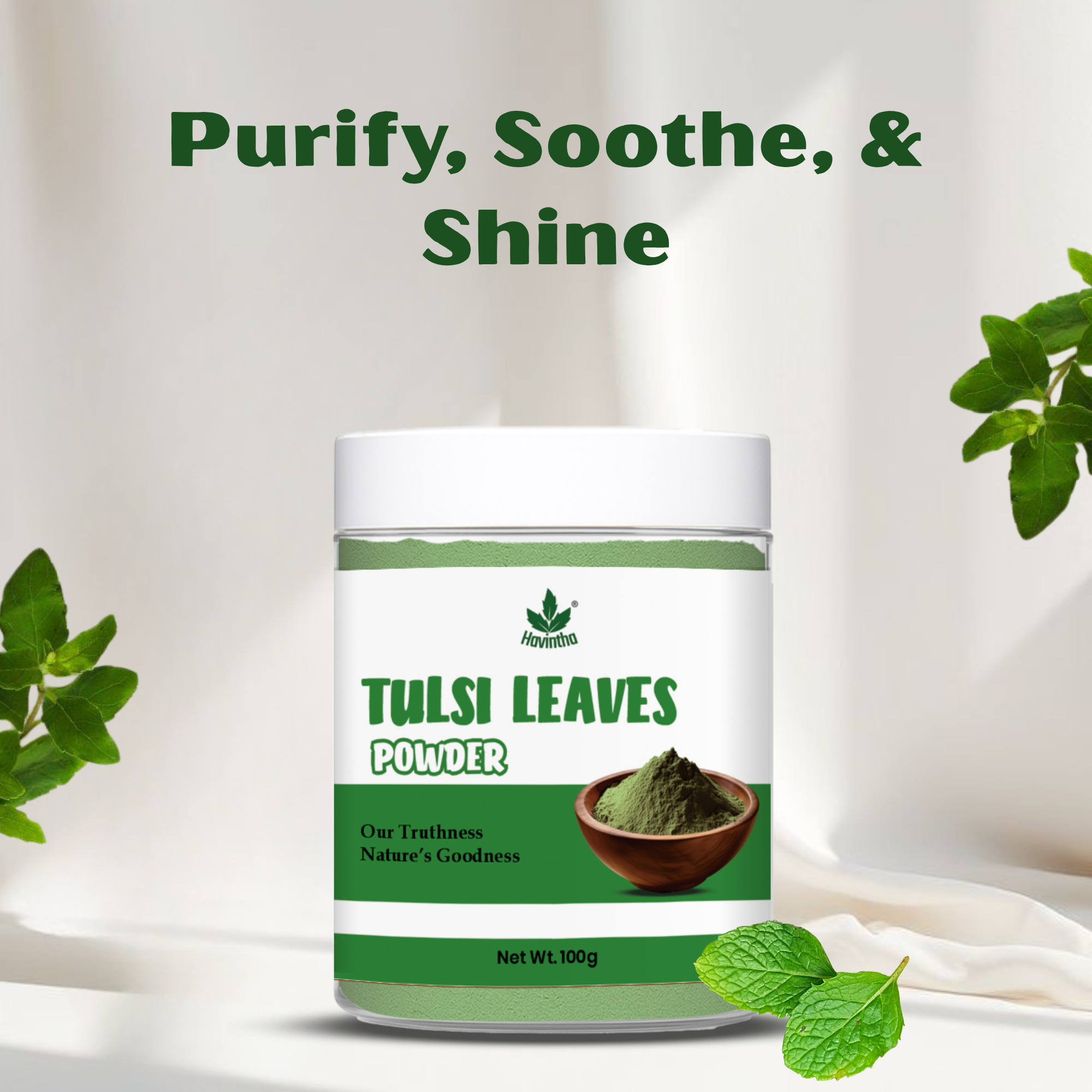 Havintha Natural Tulsi Powder | Good For Health & Hair Care | 100 Grams (JAR)