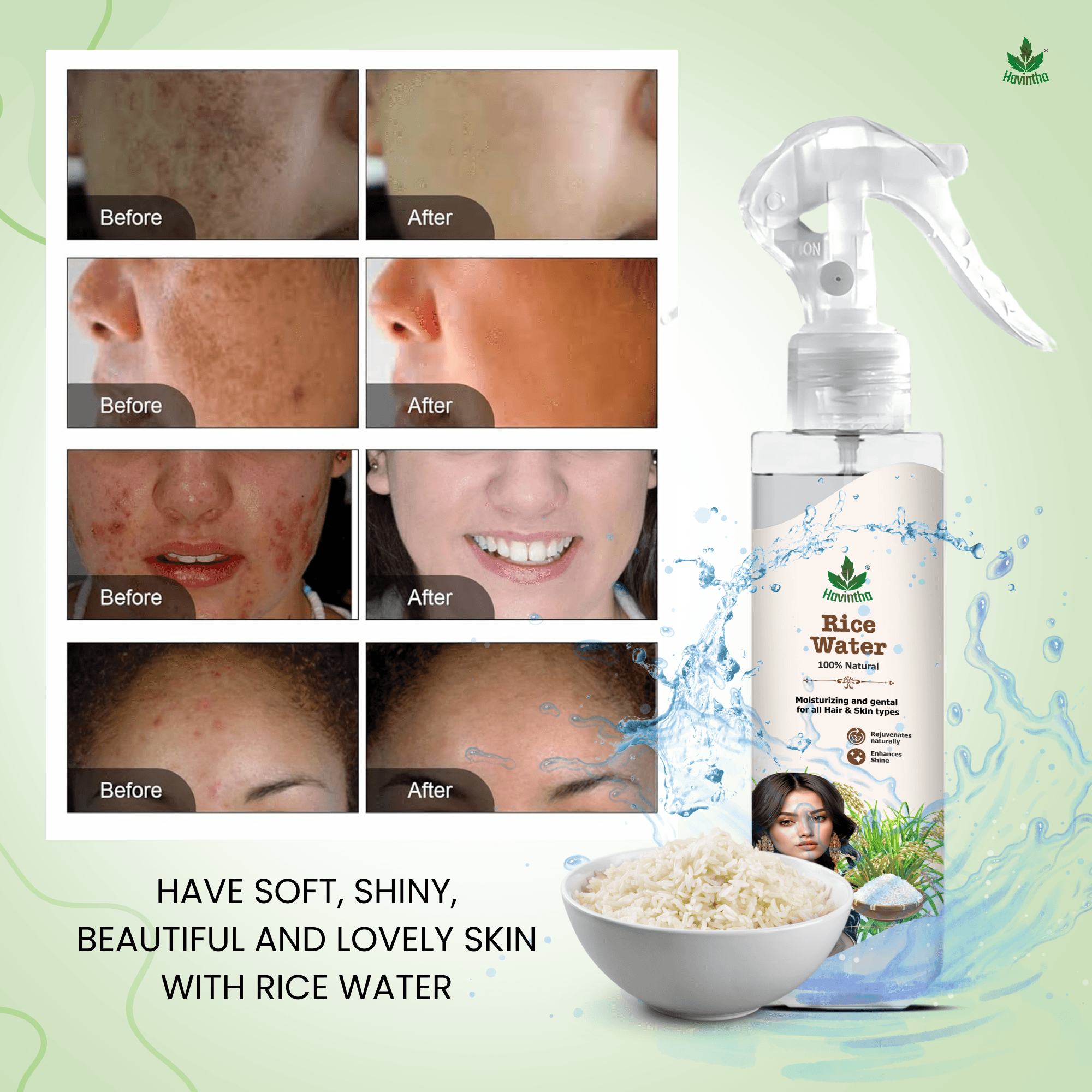 Havintha Natural Rice Water for Hair Growth | Shiny Hair & Glowing Skin Spray | For Man & Women |200ML