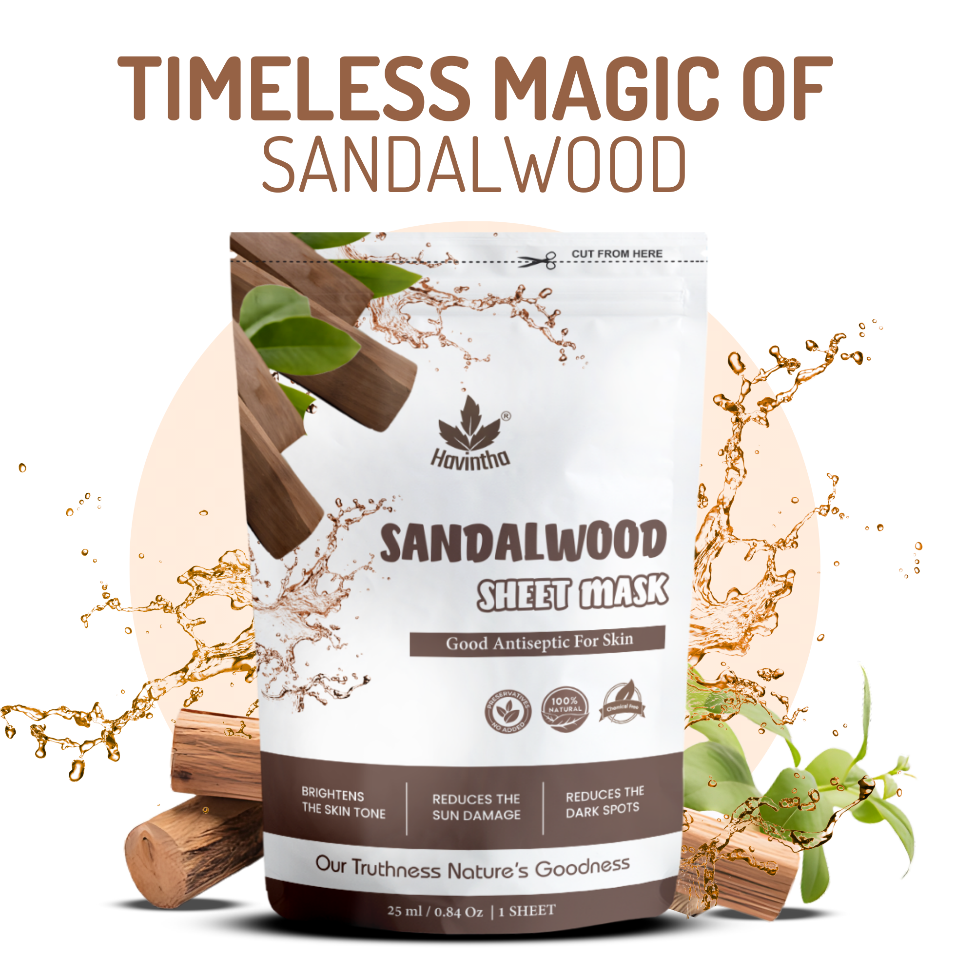Havintha Sandalwood Face Sheet Mask For Glowing Skin | Facial Sheet Mask For Intense Hydration & Moisturizing (Pack Of 2)