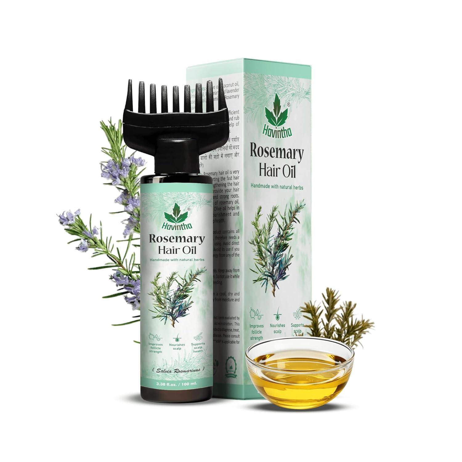 Havintha Organic Rosemary Hair Oil | For Hair Growth & Reduced Hair Fall | Natural Scalp Care for Men & Women | Nourish & Strengthen Your Hair Naturally