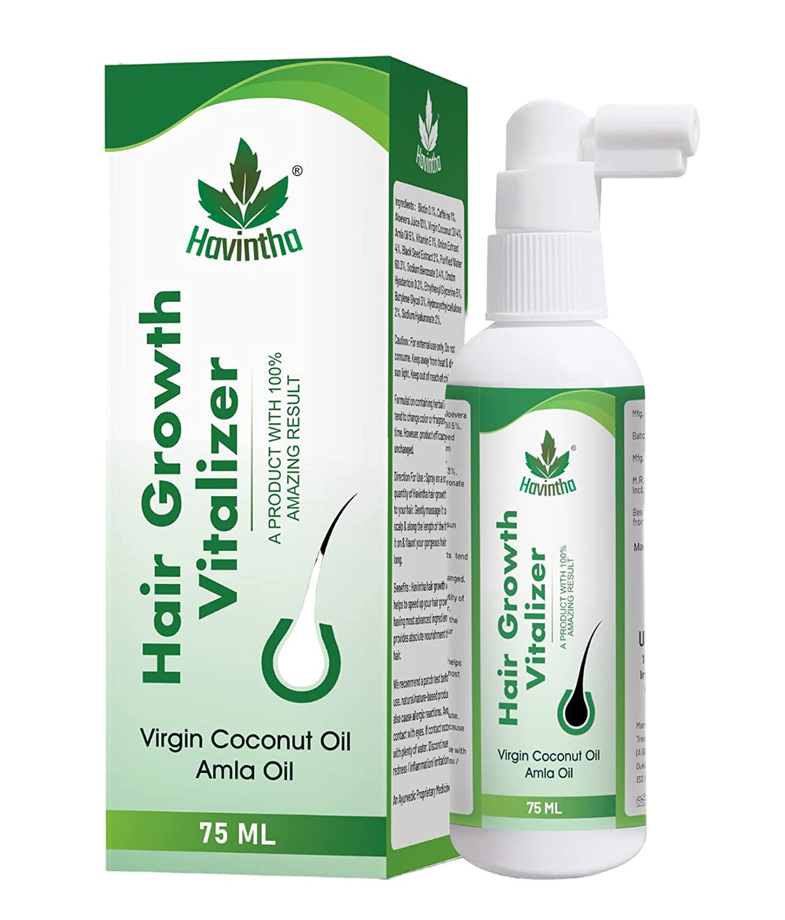 Havintha Natural Hair Growth Vitalizer For Boost Hair Growth &amp; Hair Fall Control | Hair Serum With Amla, Black Seed, Onion, Biotin, Green Tea, AQUA, PEA Protein, Vitamin E, and Caffeine - 75 ML