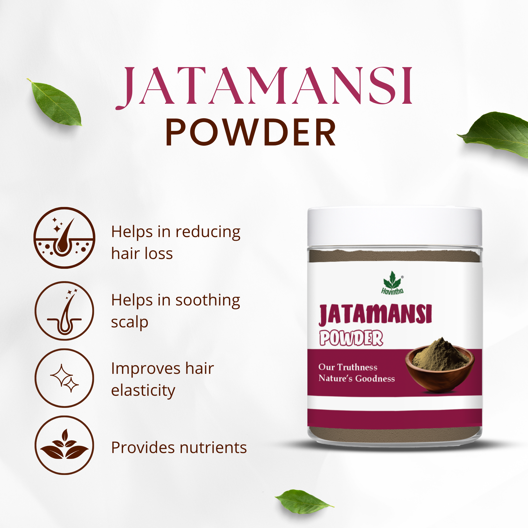 Havintha Natural Jatamansi Powder | For Strong Hair | 80 Grams (JAR)