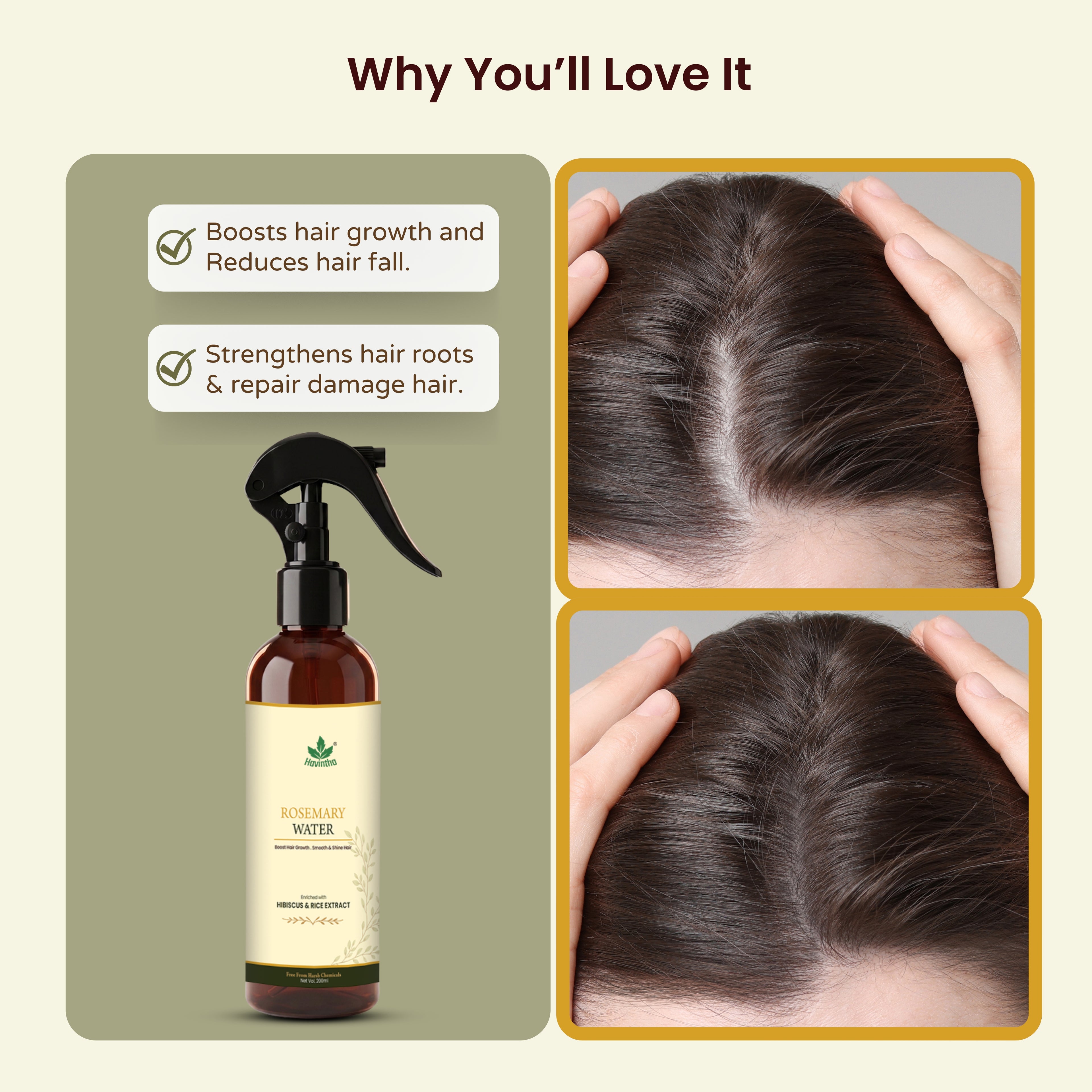 Havintha Natural Rosemary Water Spray 200ml | Rosemary Hair Mist for Stronger, Shiny & Healthy Hair