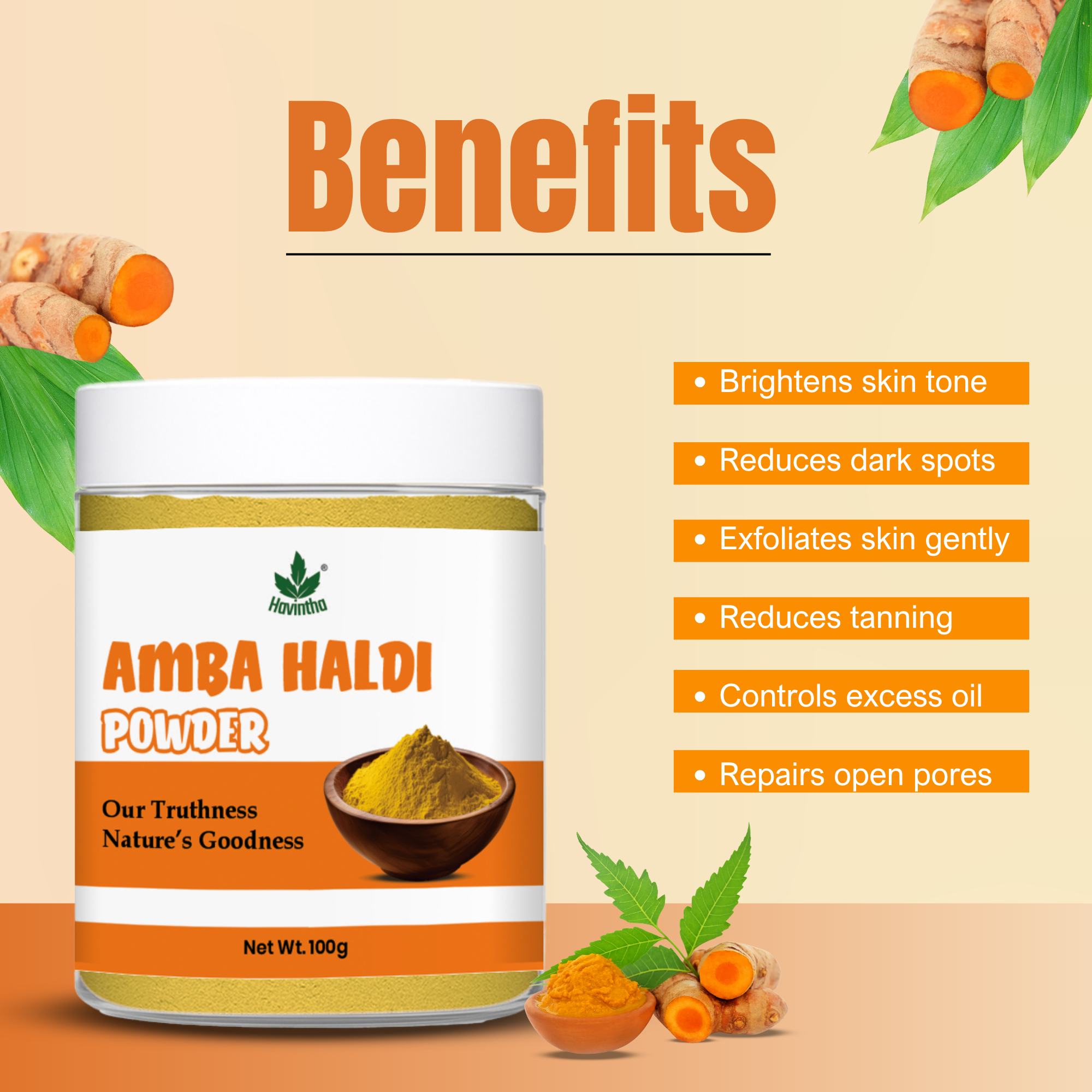 Havintha Wild Turmeric Powder for Face | Amba Haldi | Promotes Glowing Skin - 100 Grams