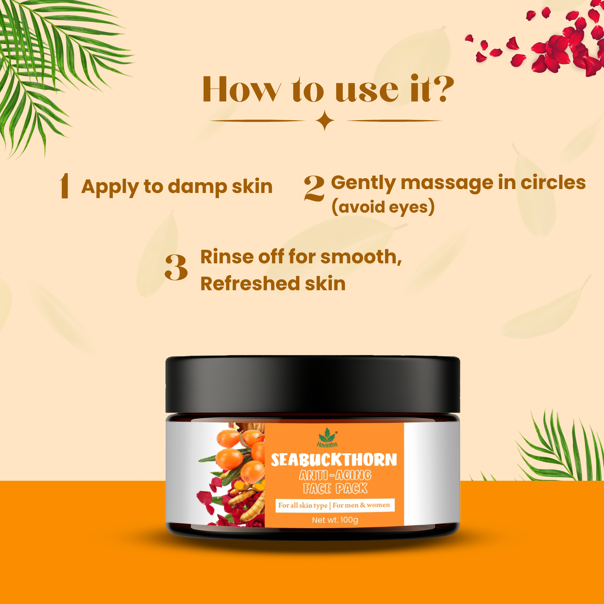 Havintha Seabuckthorn Anti-Aging Face Pack – Herbal Blend for Youthful, Glowing Skin - 100 gm for Men & Women