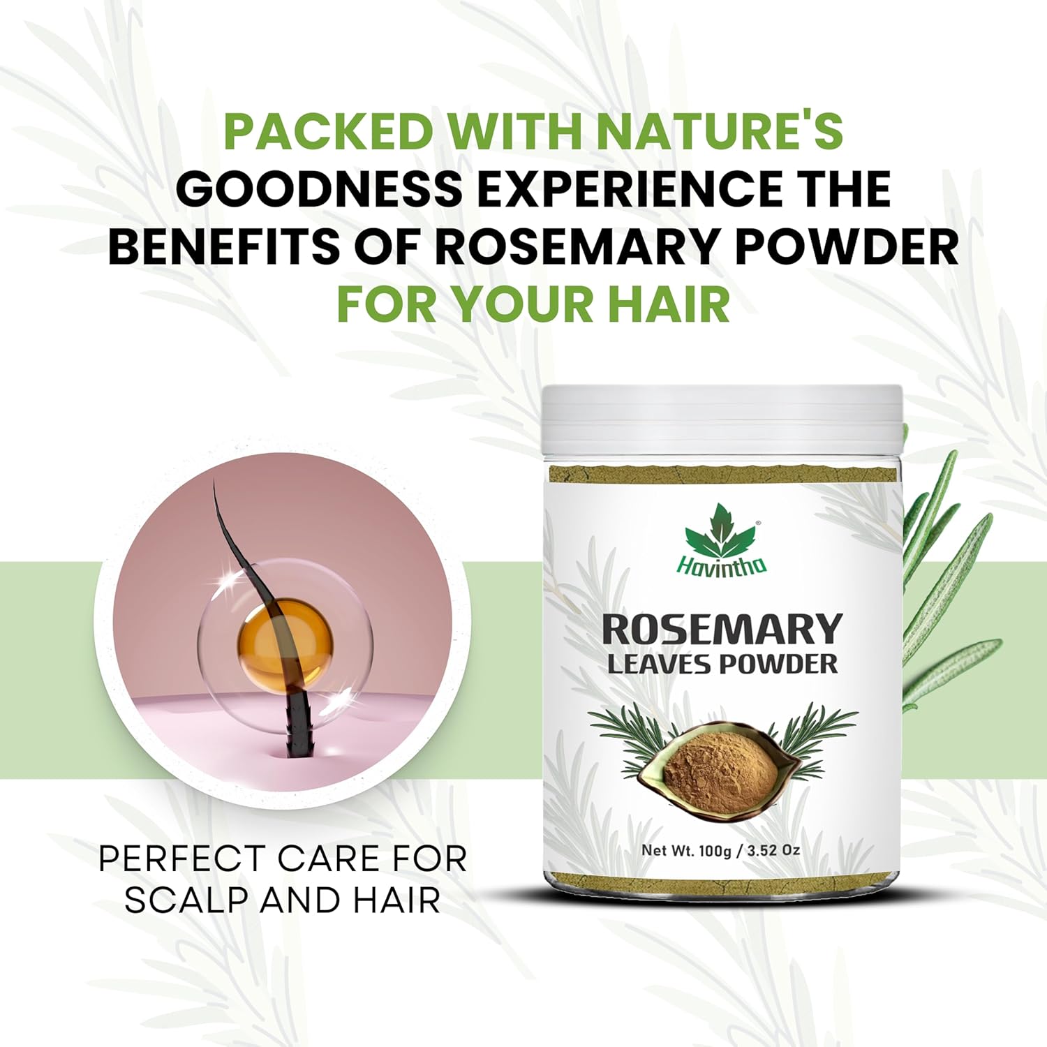 Havintha Natural Rosemary Powder For Shiny Hair|Rosemary powder for hair growth| Men & Women - 100gm