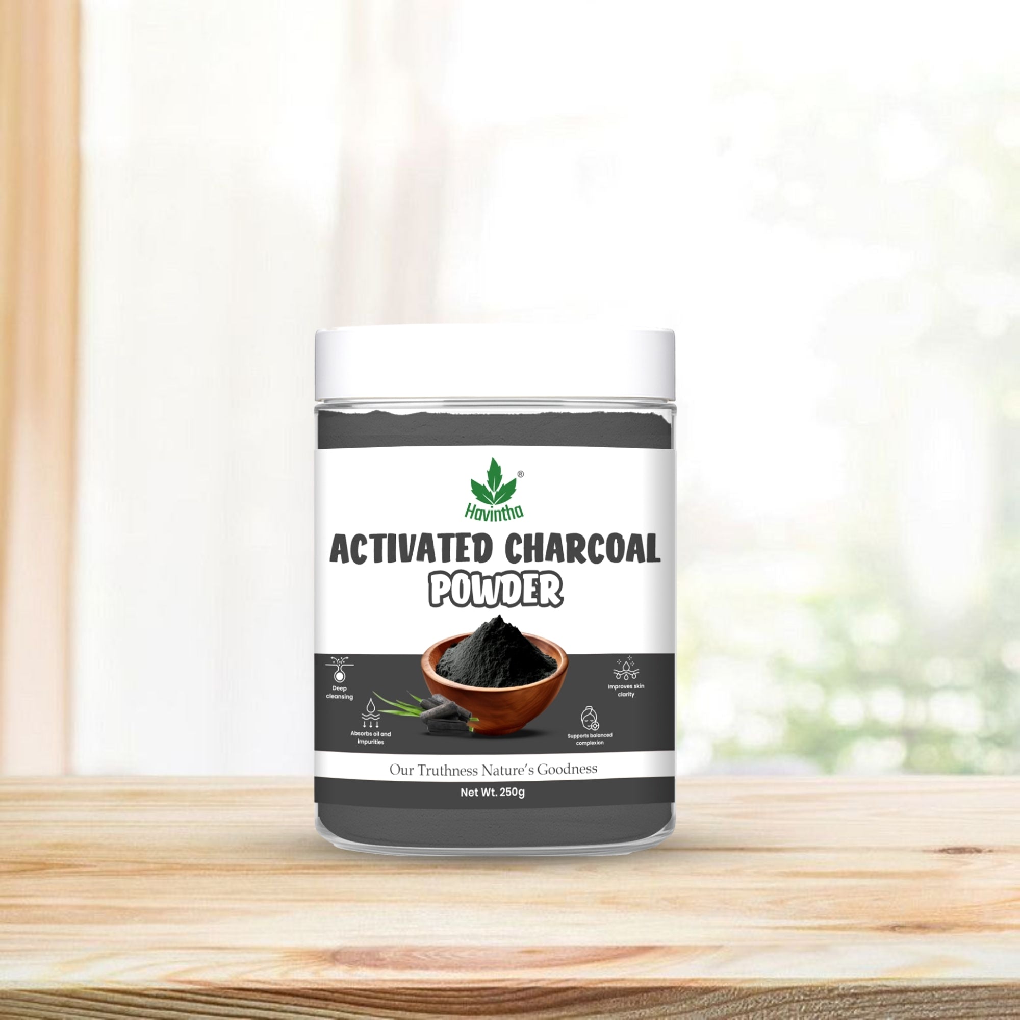 Havintha Activated Charcoal Powder | 100% Natural for Face & Body | 250 Grams (JAR)