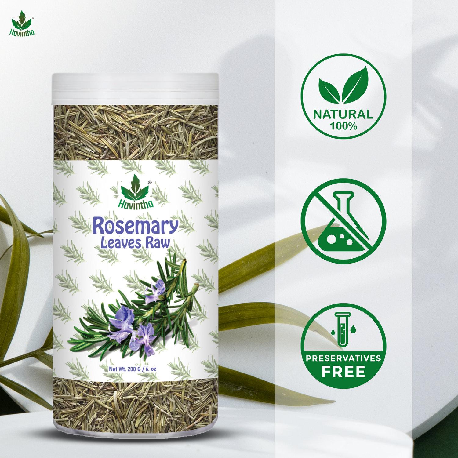 Havintha Natural Whole Rosemary Leaves | Rosemary Dried Leaves For Hair Growth | Edible Quality - JAR -200g