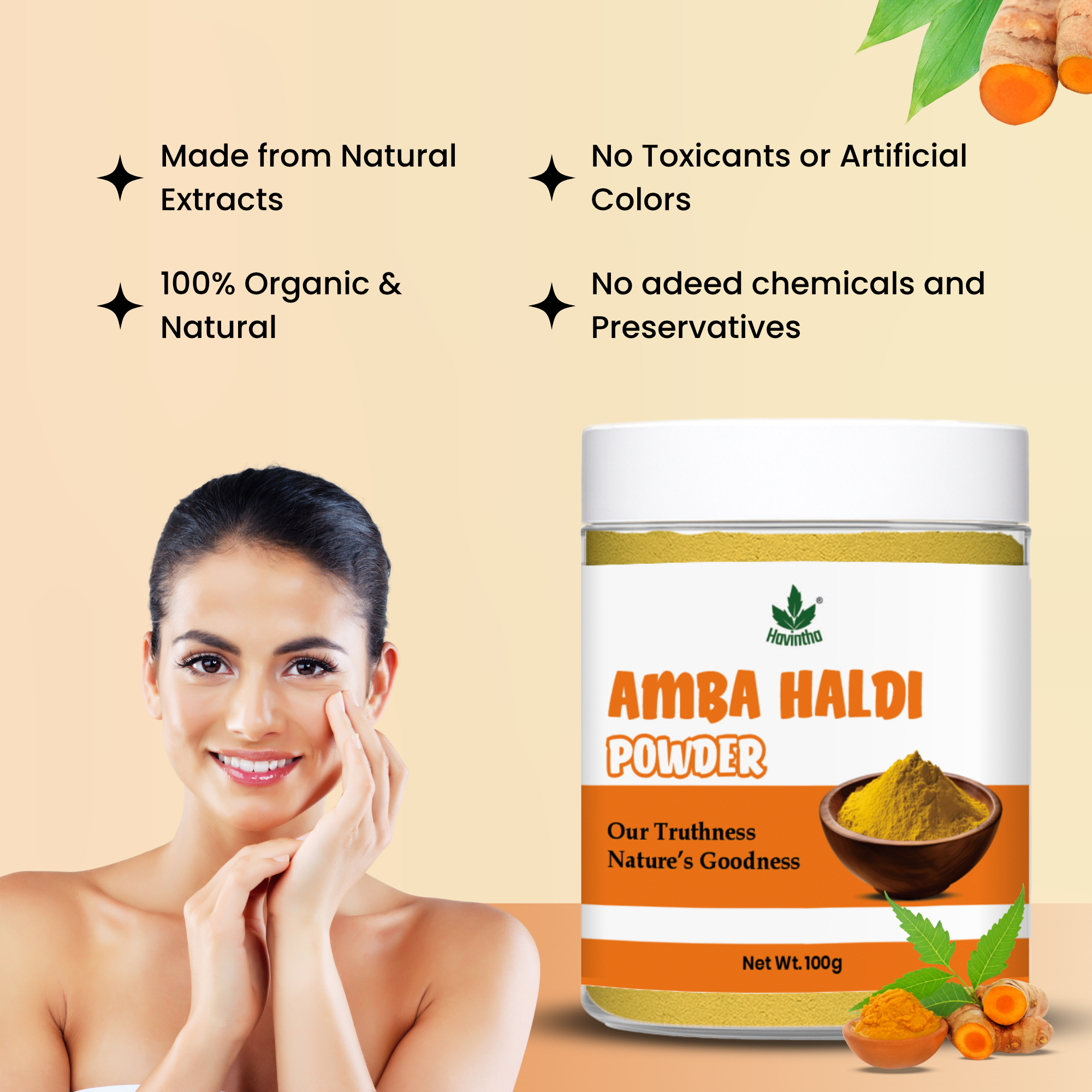 Havintha Wild Turmeric Powder for Face | Amba Haldi | Promotes Glowing Skin - 100 Grams