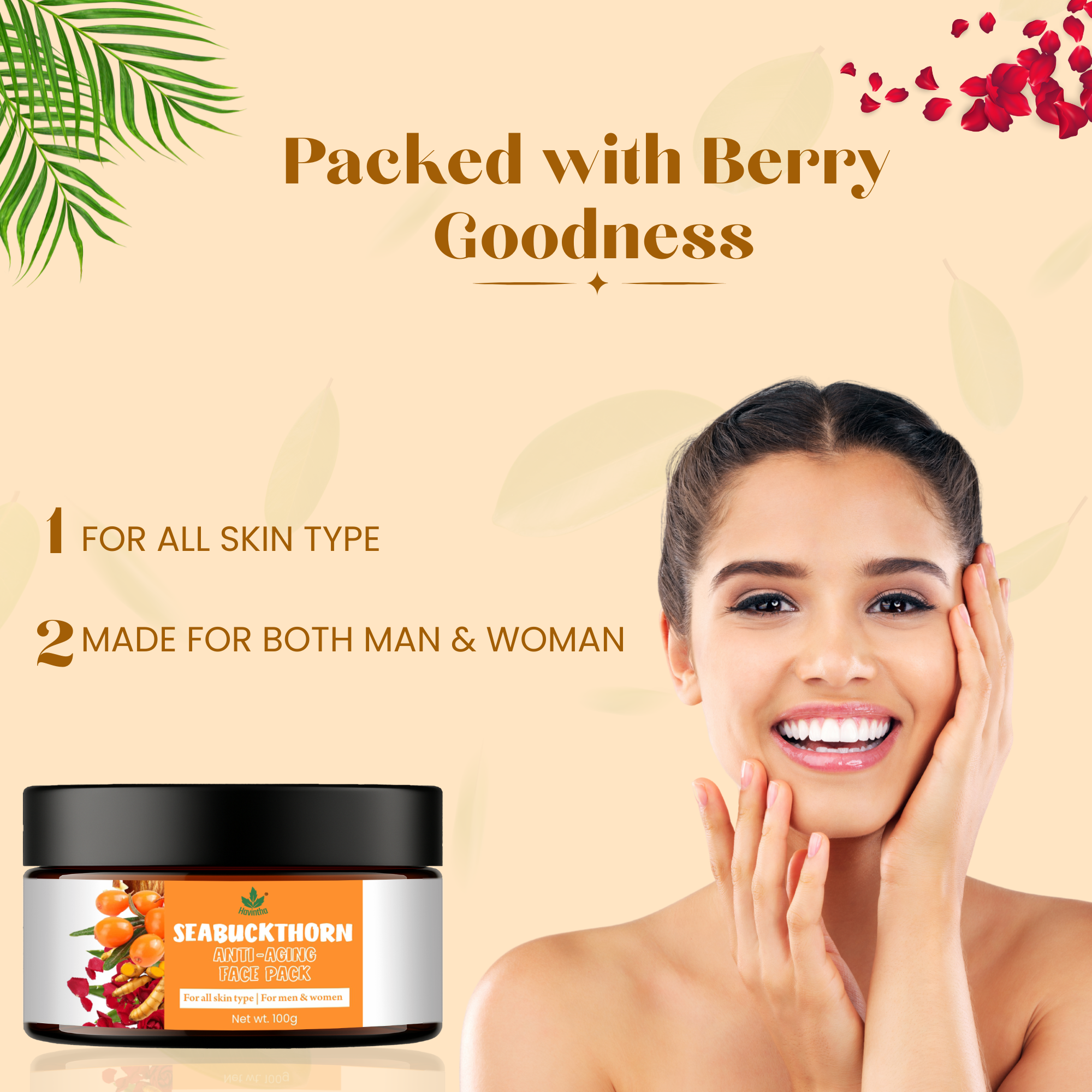 Havintha Seabuckthorn Anti-Aging Face Pack – Herbal Blend for Youthful, Glowing Skin - 100 gm for Men & Women