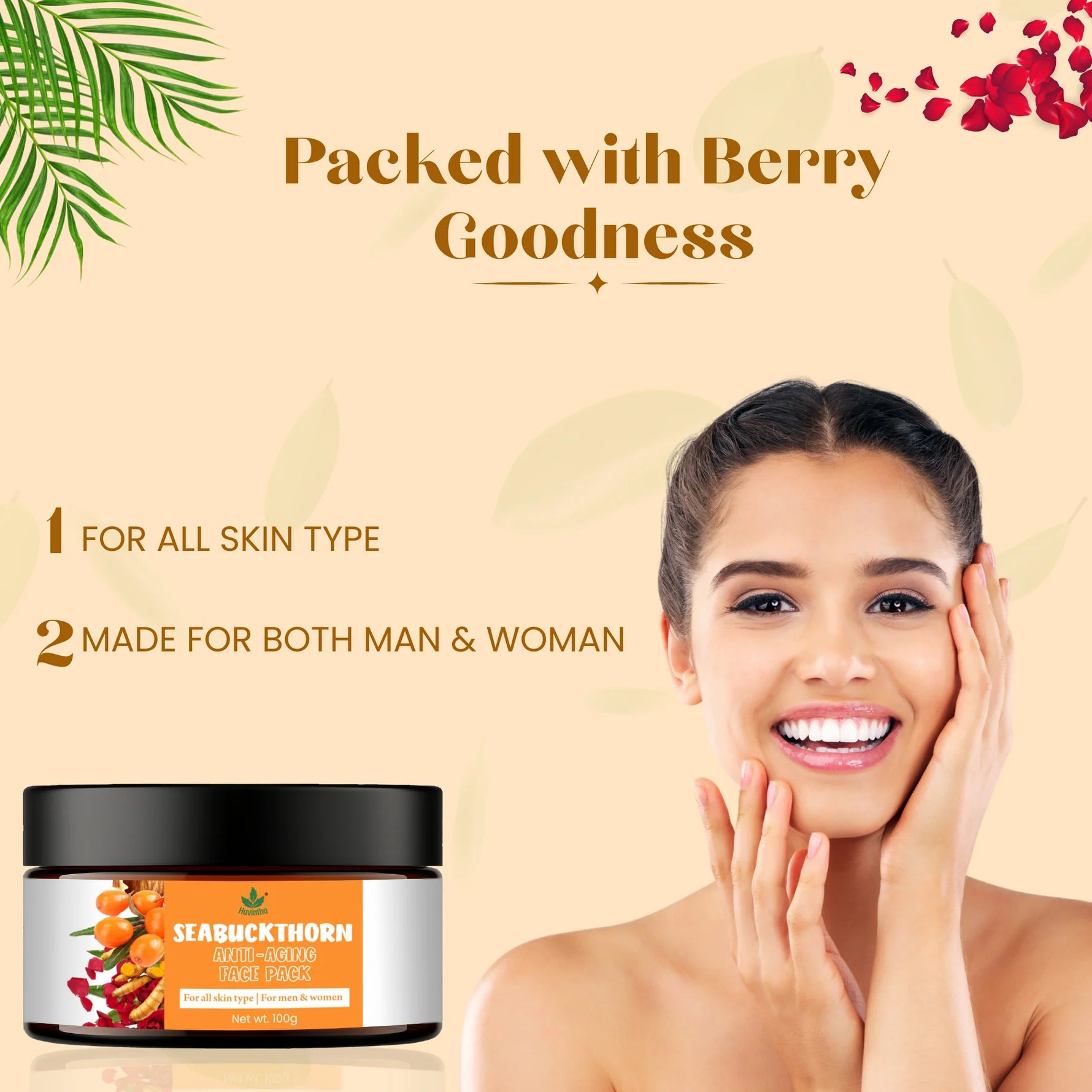 Seabuckthorn Anti-Aging Face Pack (100g) | Natural Hibiscus Powder Shampoo (227g) & Havintha Natural Hair Mask (250g)