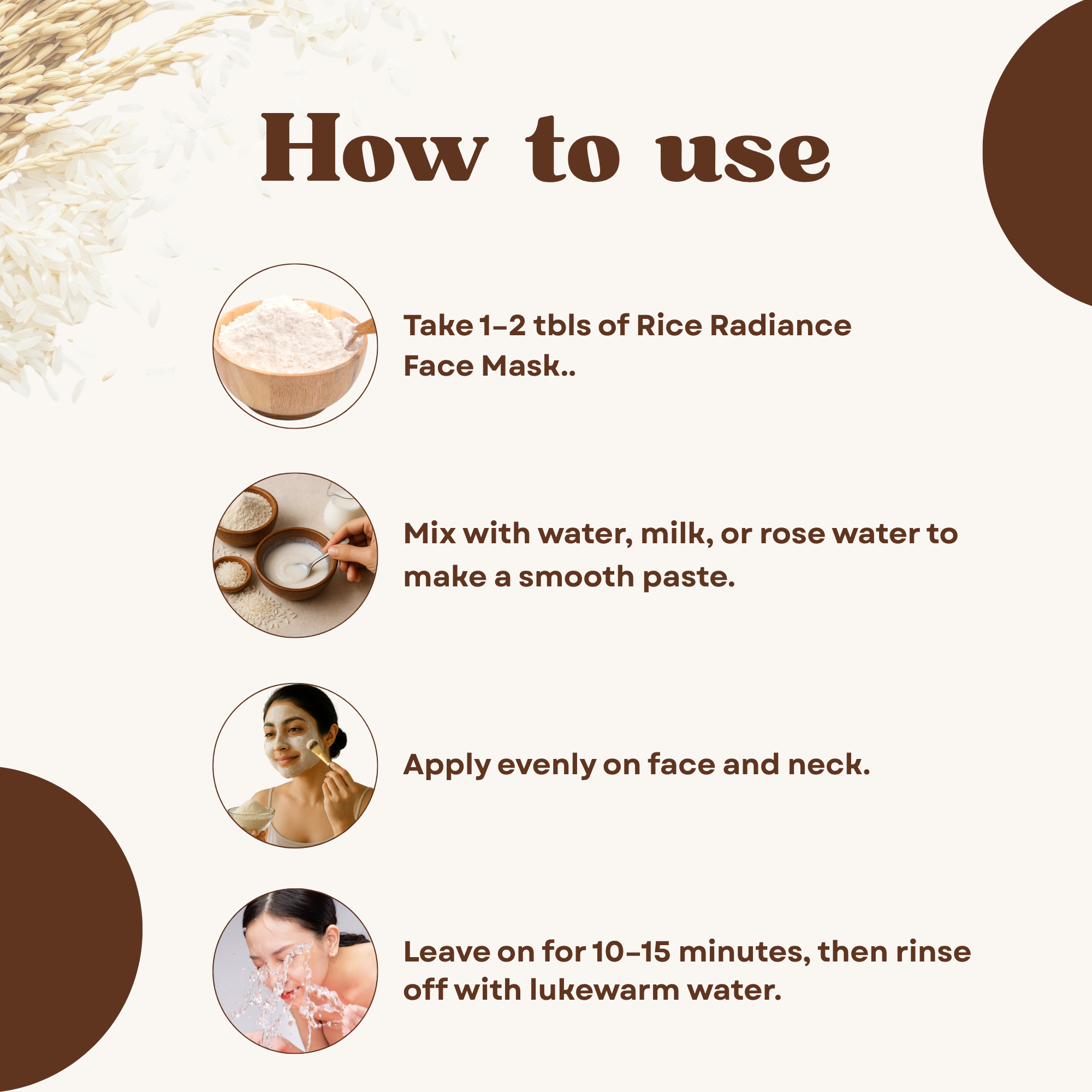 Havintha Natural Rice Radiance Face Mask Powder for Glowing Skin, Tan Removal & Skin Brightening | Herbal Rice Flour Face Pack for Oil Control, Acne Reduce | Ubtan Powder for Face Tone, Smooth - 100g