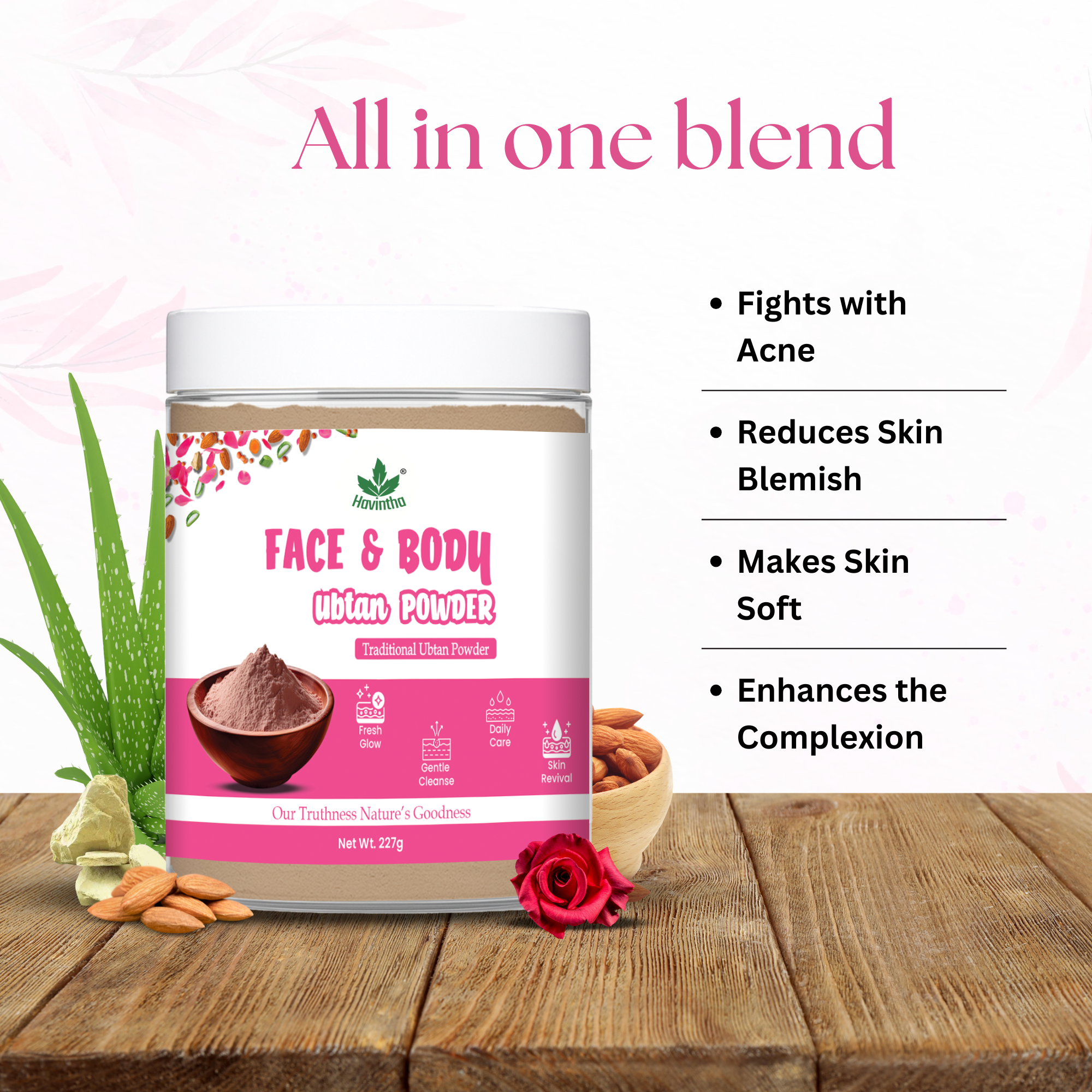 Havintha Natural Face and Body Ubtan Powder for All Skin Types (For Men and Women) - 227 gm