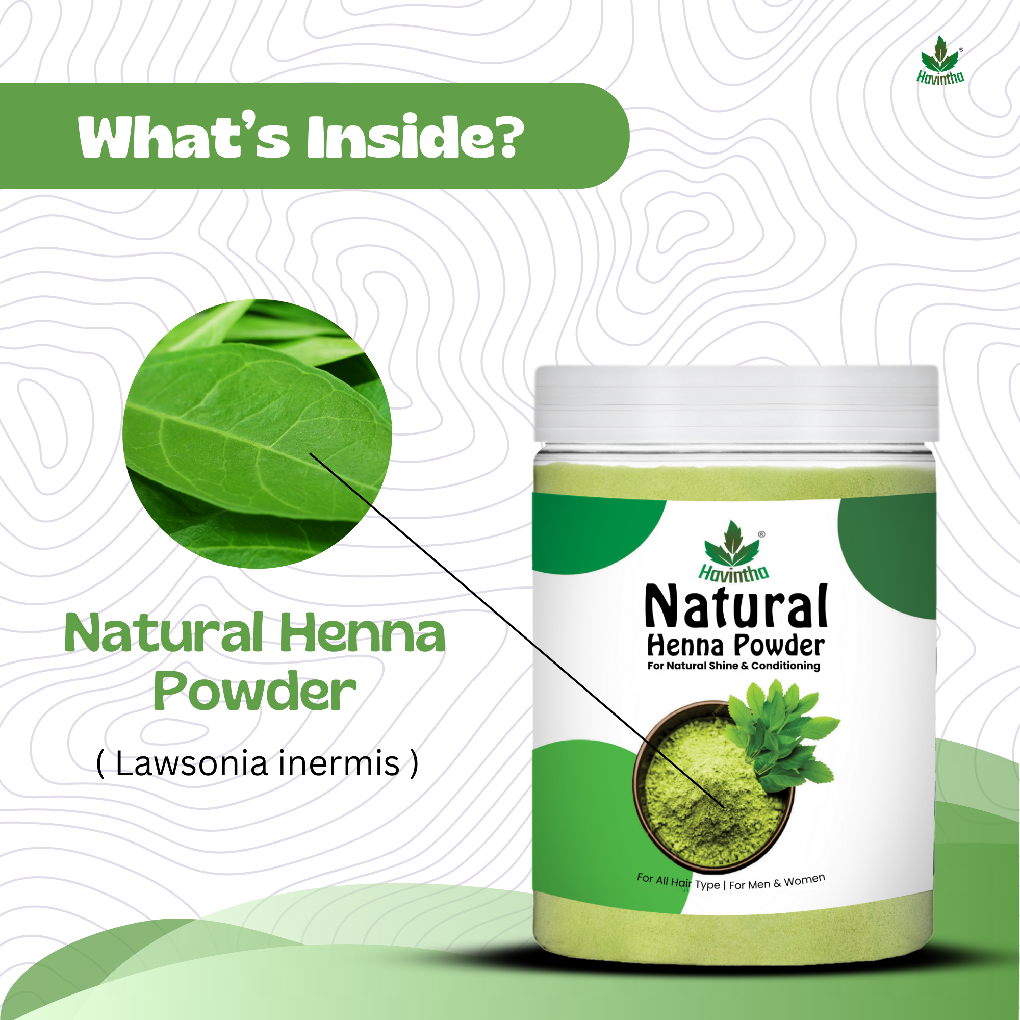 Havintha Natural Henna Mehndi powder | Natural Hair Colour | For All Types Hair | 250 Grams (JAR)