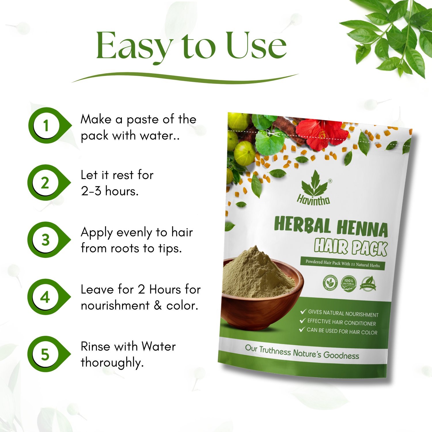 Havintha Natural Herbal Henna Hair Pack 11 Herbs Mix Mehndi Powder (227 g)