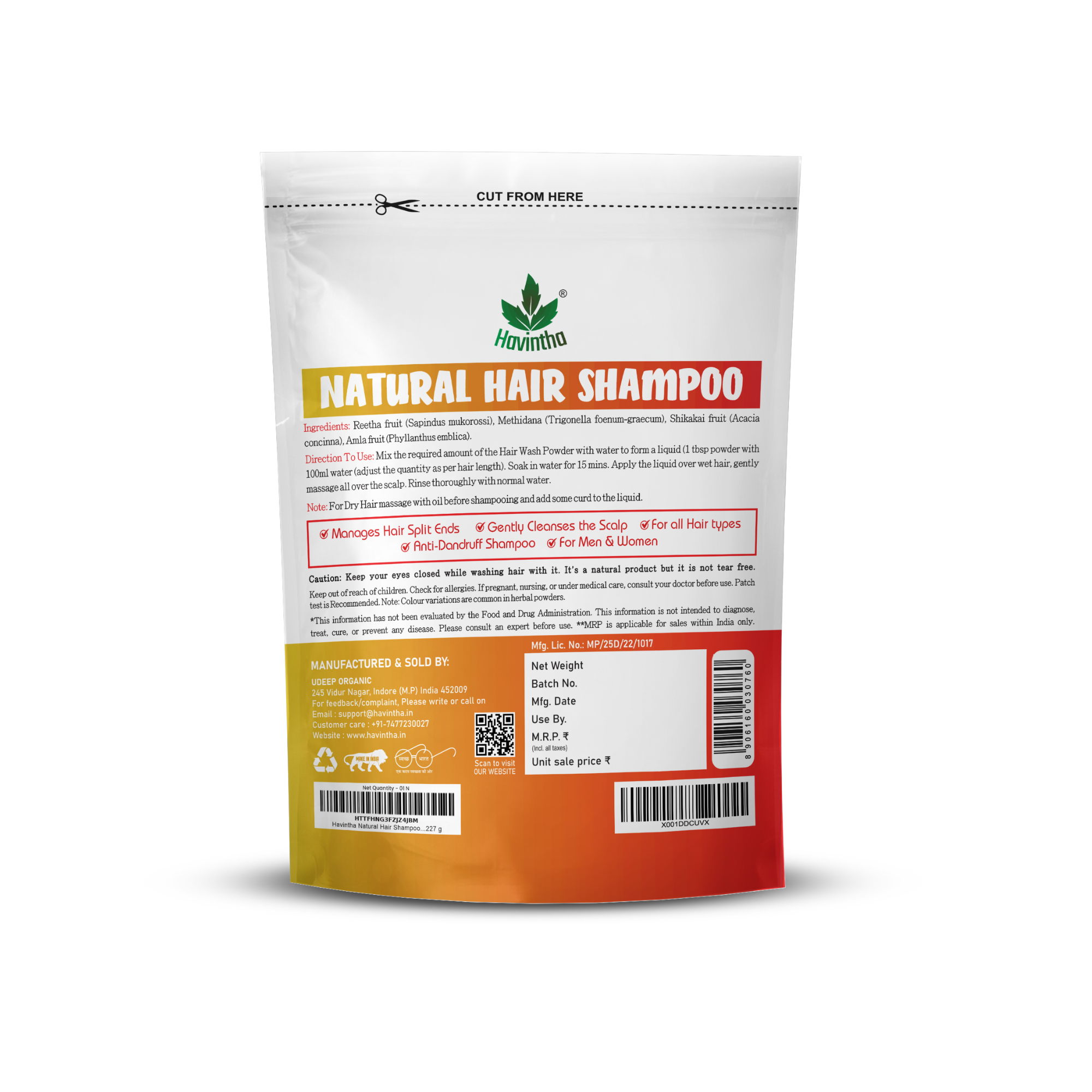 Natural Hair Shampoo with Methi Dana, Amla, Reetha & Shikakai – Fights Hair Fall & Promotes New Hair Growth |Men & Women (227g)