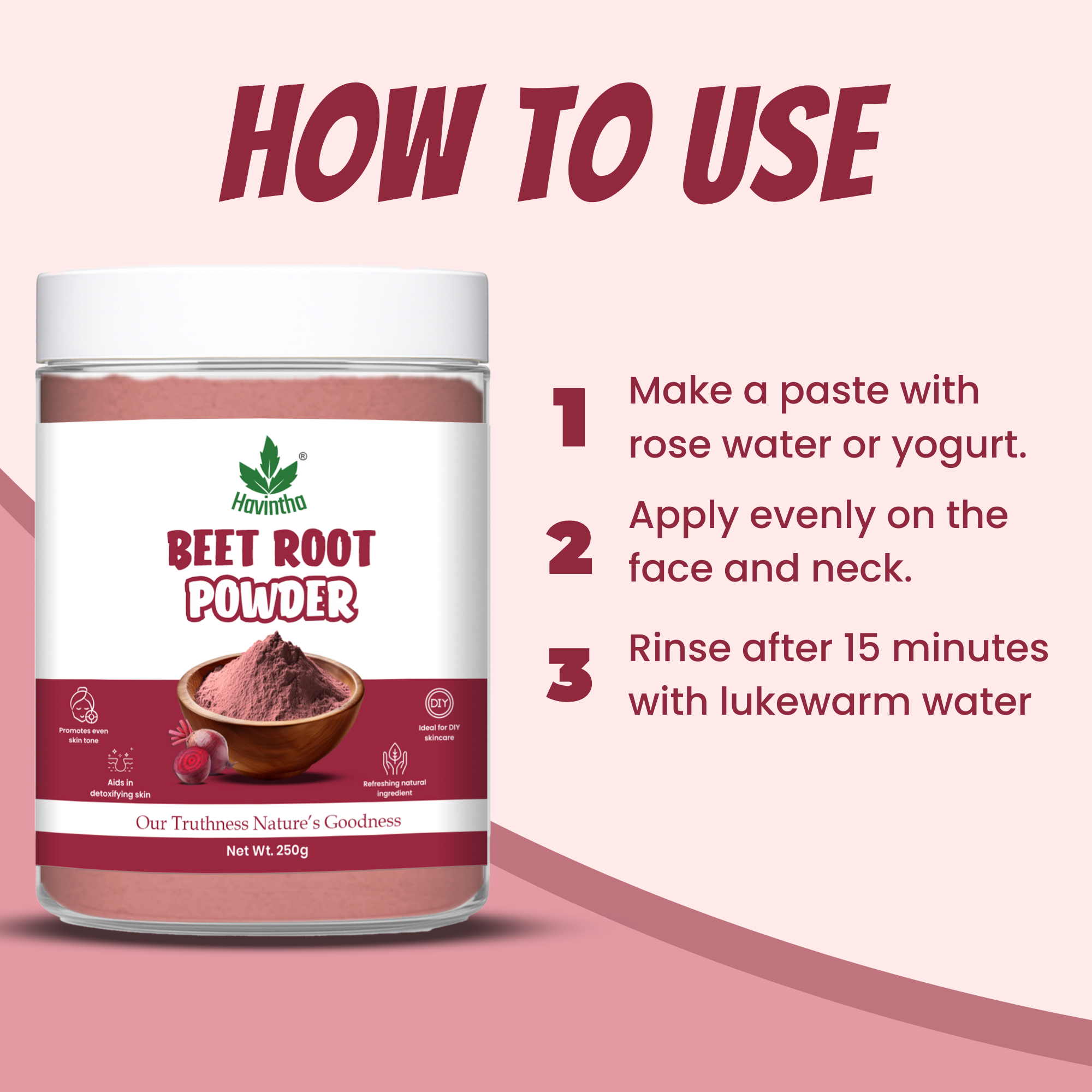 Havintha Beet Root Powder for Face | For Glowing Skin | Natural Skin Care | 250 Grams (JAR)