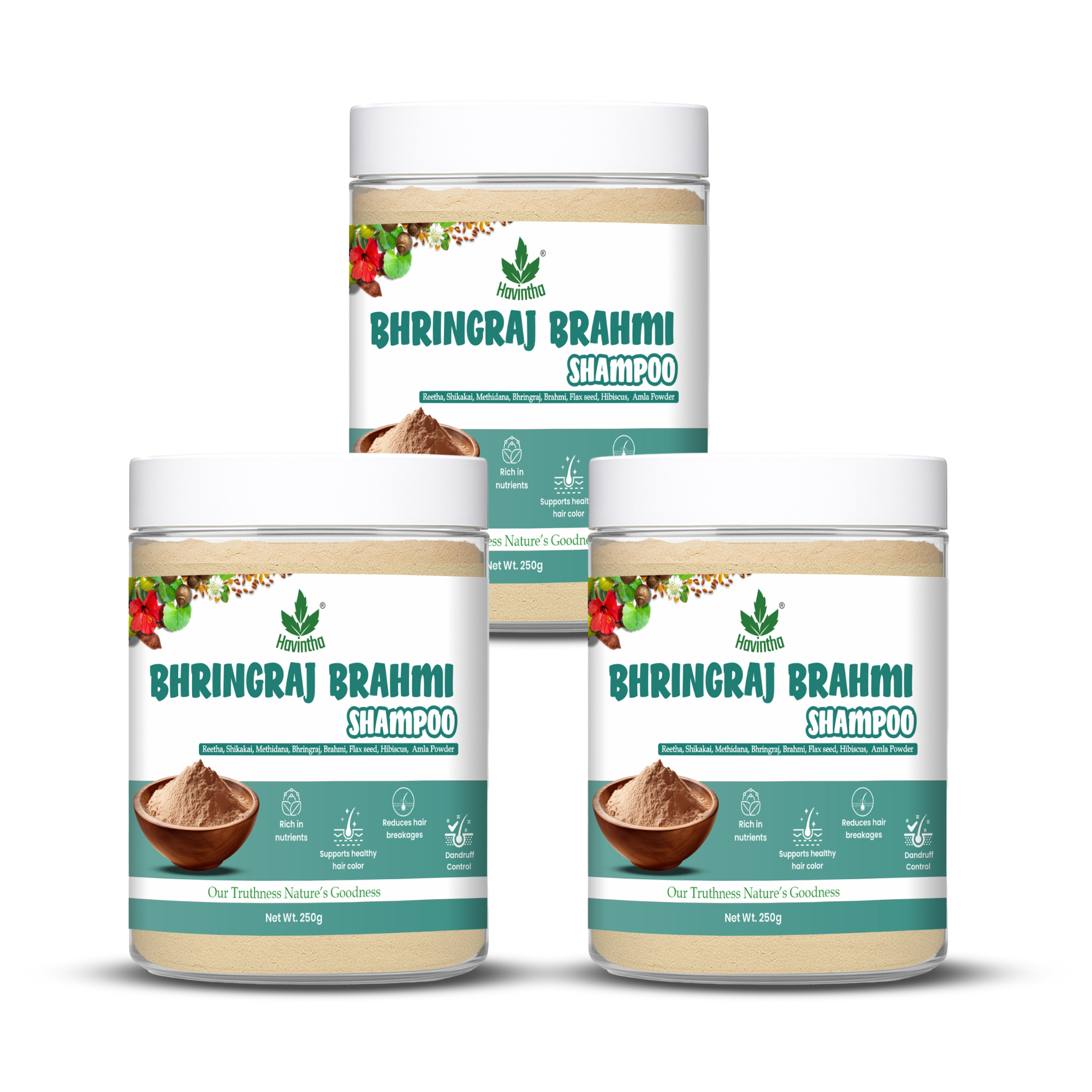 Natural Bhringraj and Brahmi Powder Shampoo | Fights Dandruff & Deeply Moisturizes Hair | Men & Women (250g)