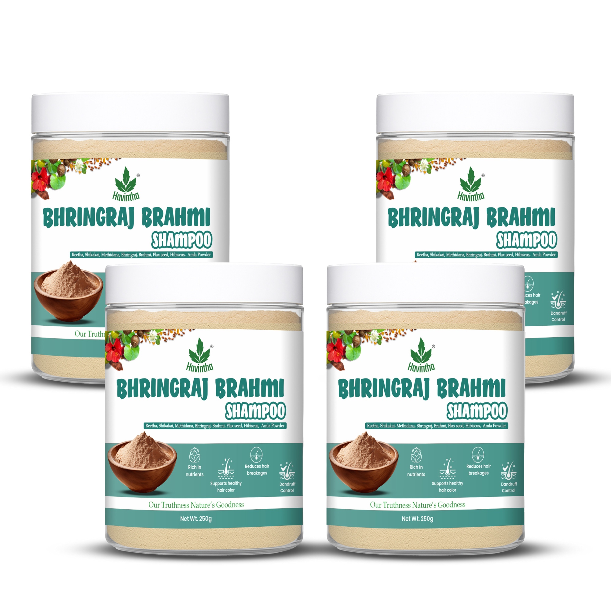 Natural Bhringraj and Brahmi Powder Shampoo | Fights Dandruff & Deeply Moisturizes Hair | Men & Women (250g)