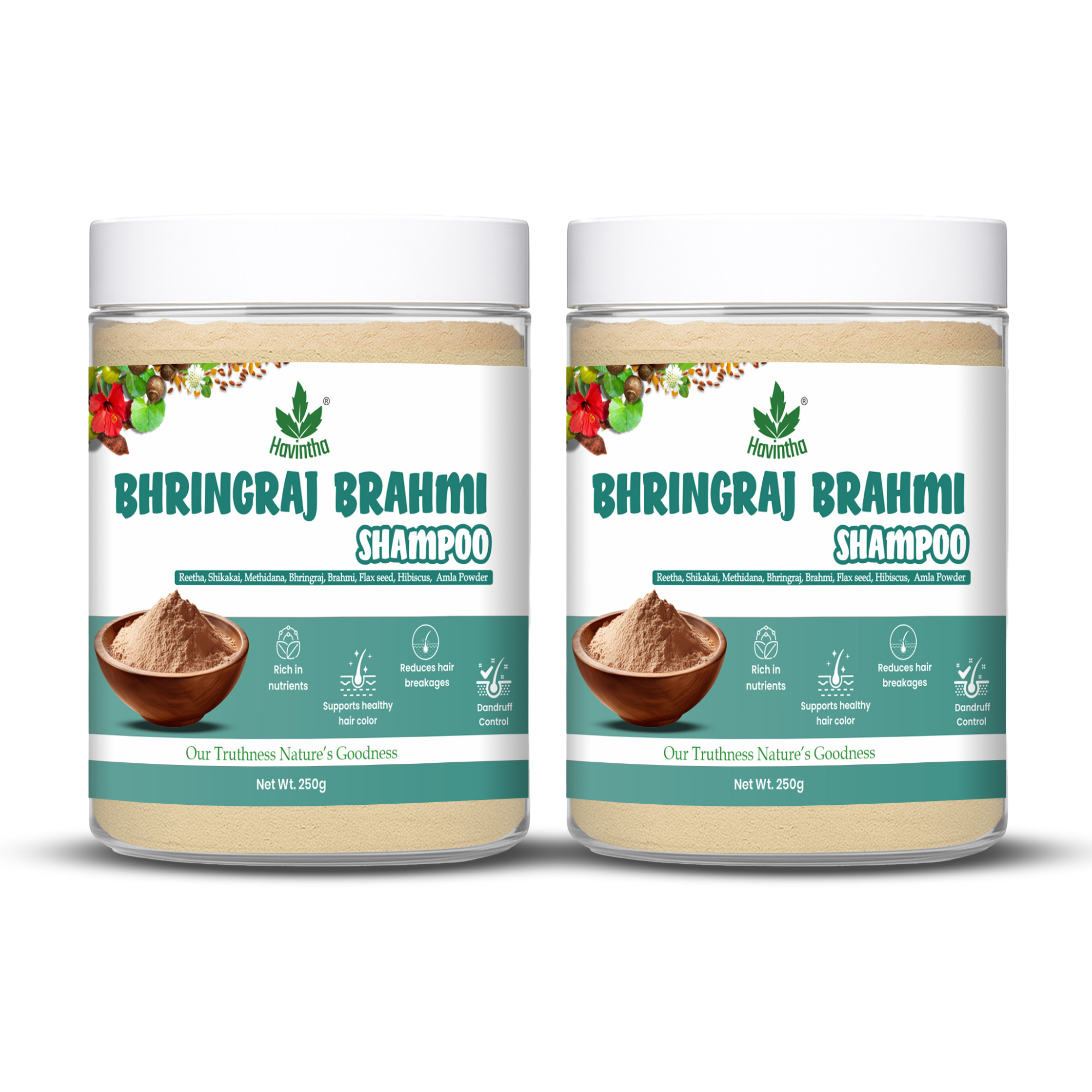 Natural Bhringraj and Brahmi Powder Shampoo | Fights Dandruff & Deeply Moisturizes Hair | Men & Women (250g)
