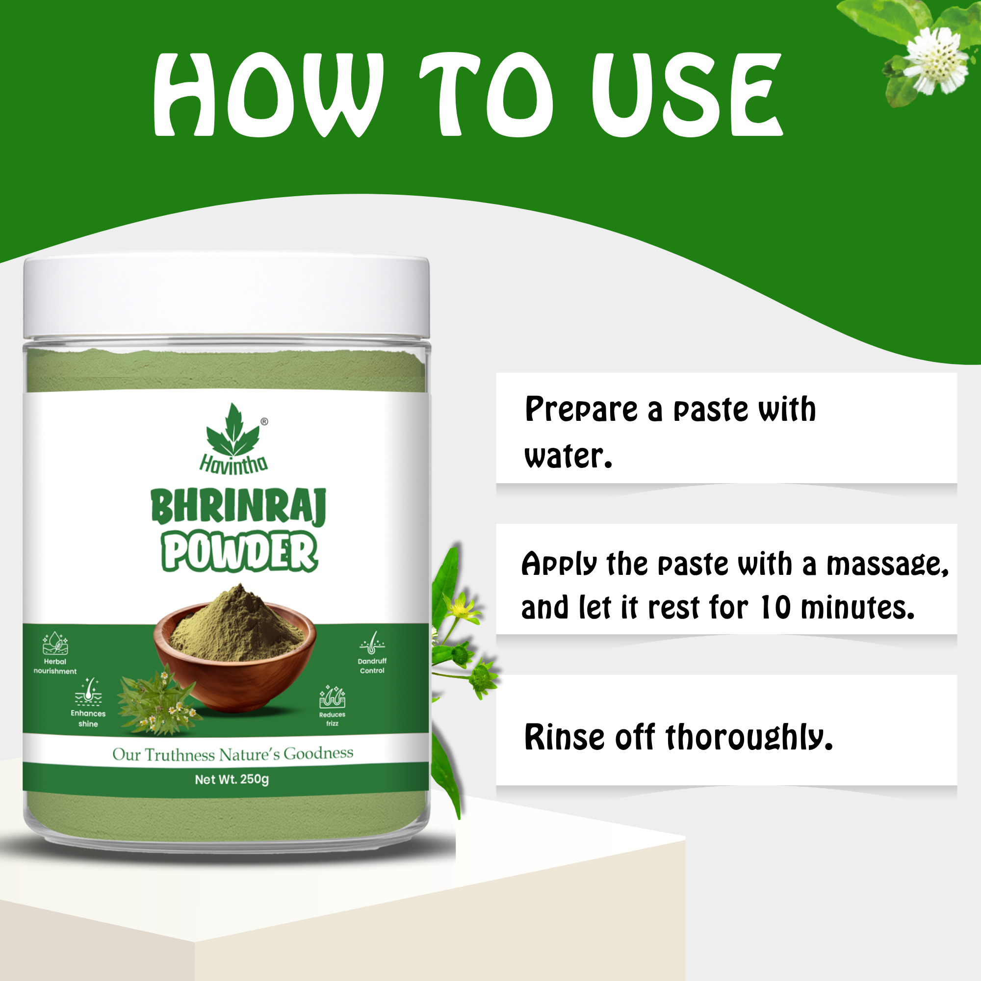 Bhringraj Powder For Hair Growth Split Ends Nourishment Dandruff Moisturising - 250 Grams