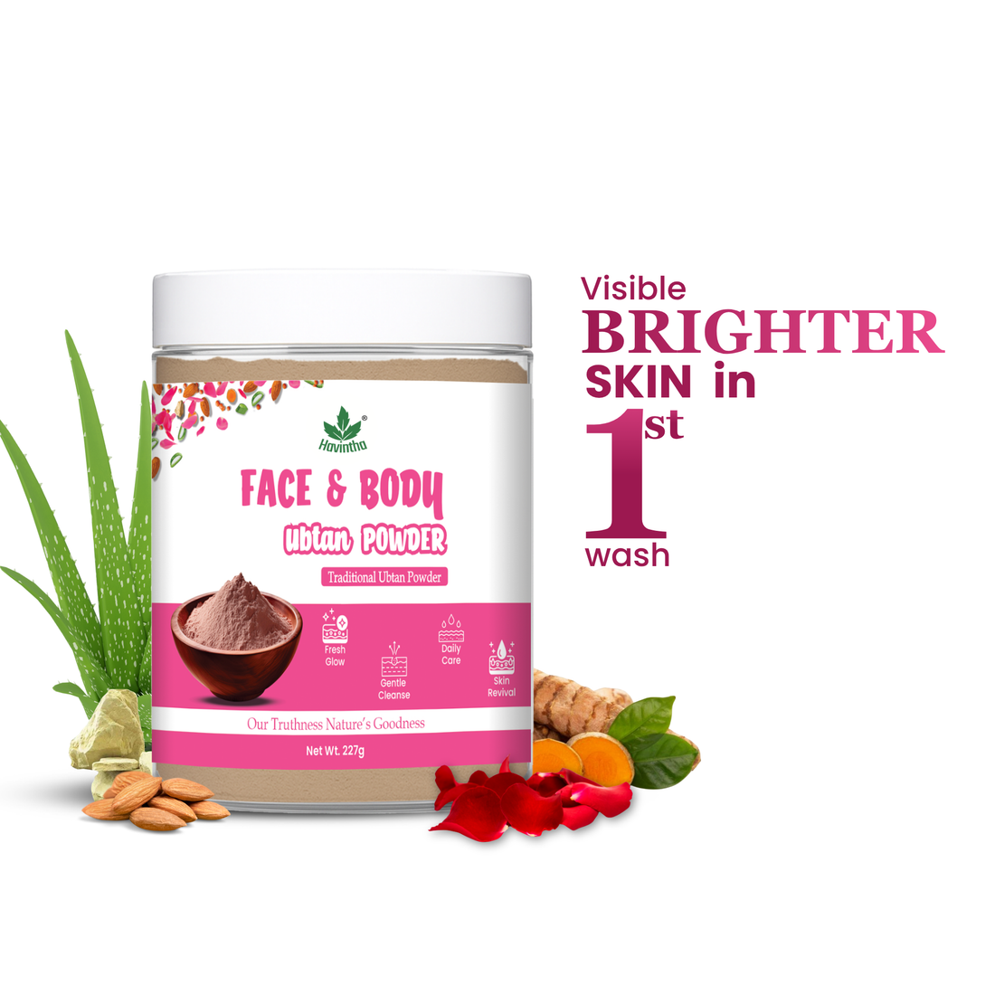 Havintha Natural Face and Body Ubtan Powder for All Skin Types (For Men and Women) - 227 gm
