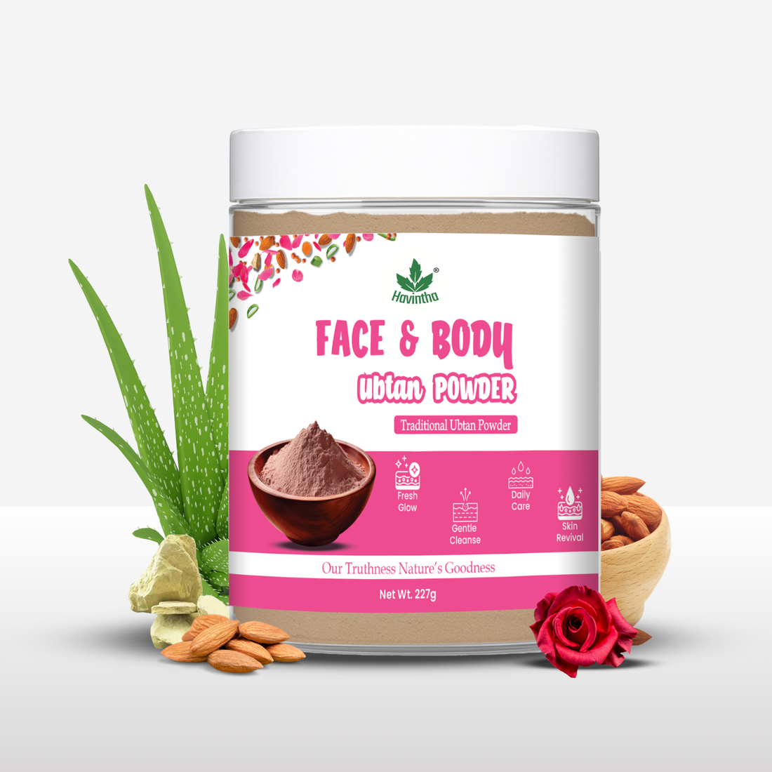 Havintha Natural Face and Body Ubtan Powder for All Skin Types (For Men and Women) - 227 gm