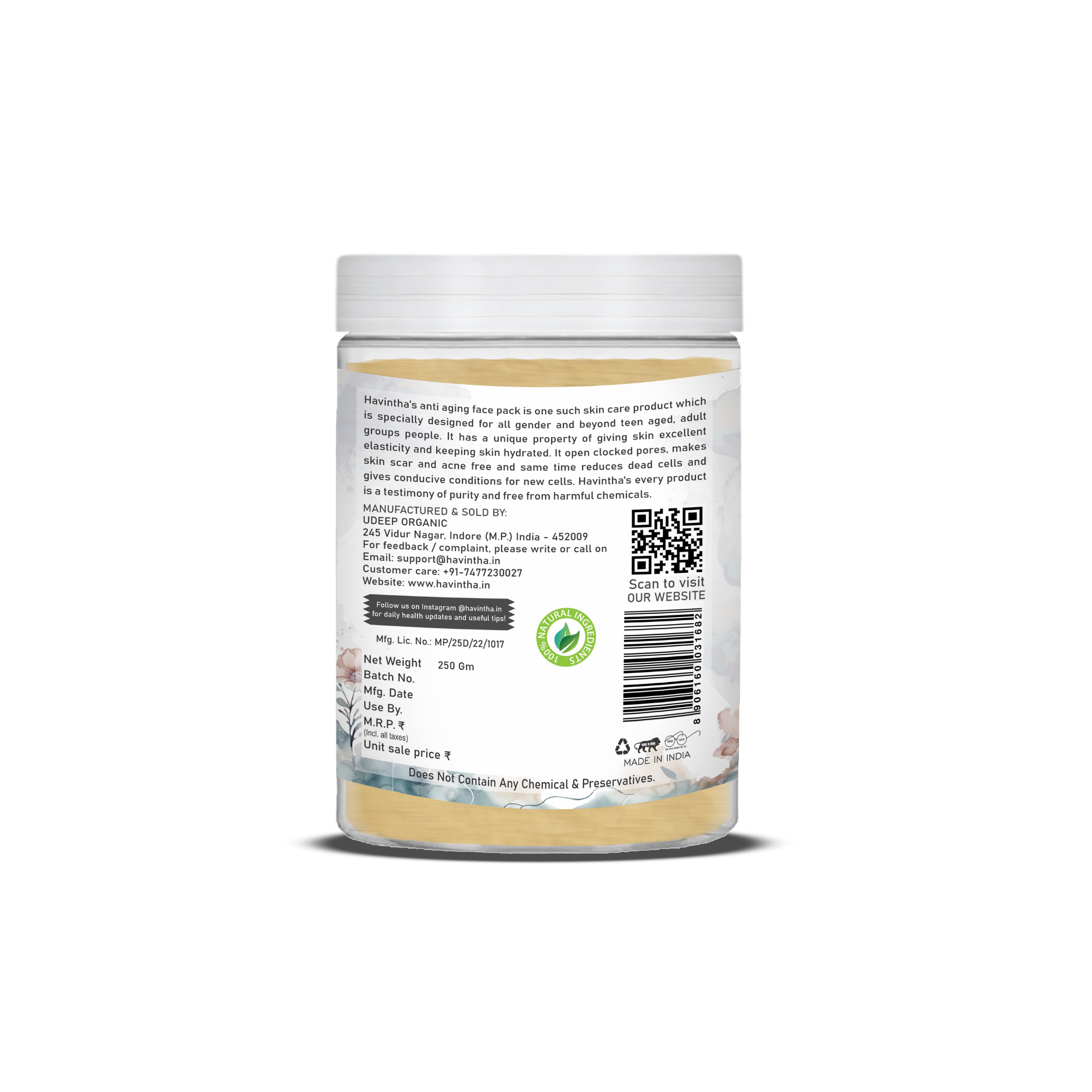 Havintha Anti-Aging Face Pack Enriched with Almonds for Skin Moisturizing, Smooth, Shiny