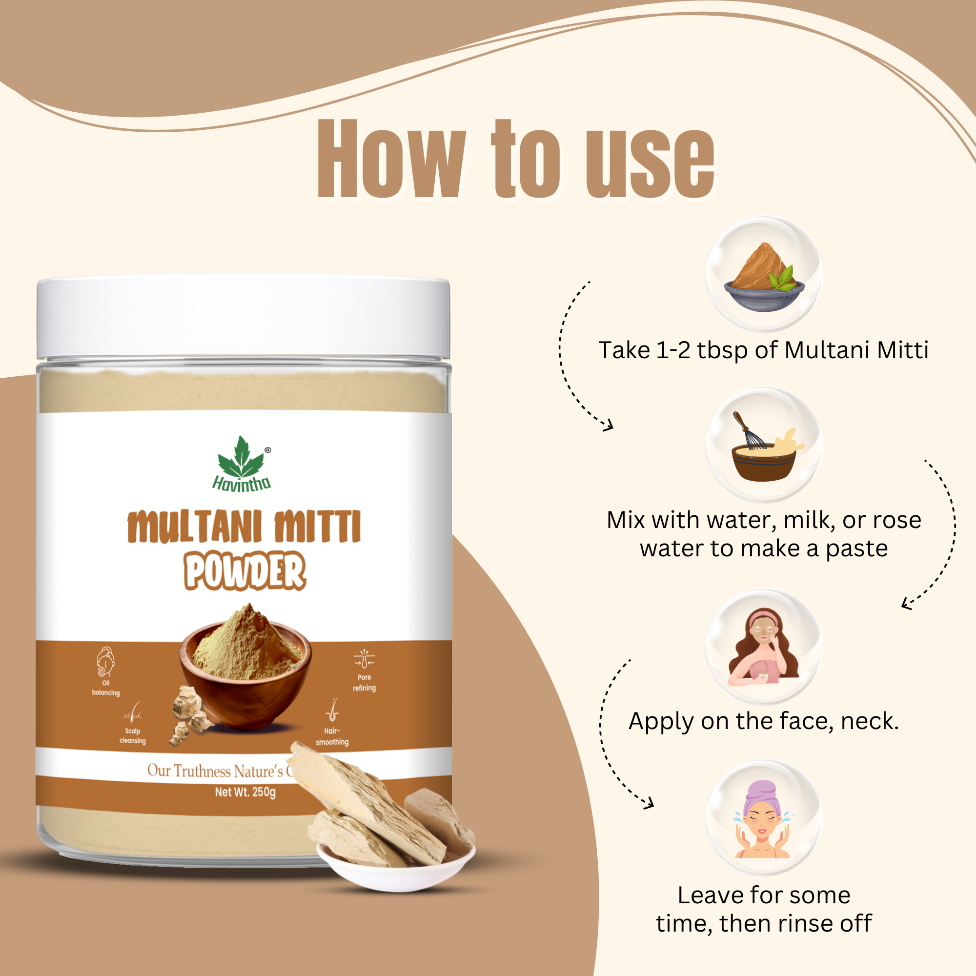 Havintha Natural Multani Mitti Powder | Natural Face Pack & Skin Care | 250 Grams (JAR)