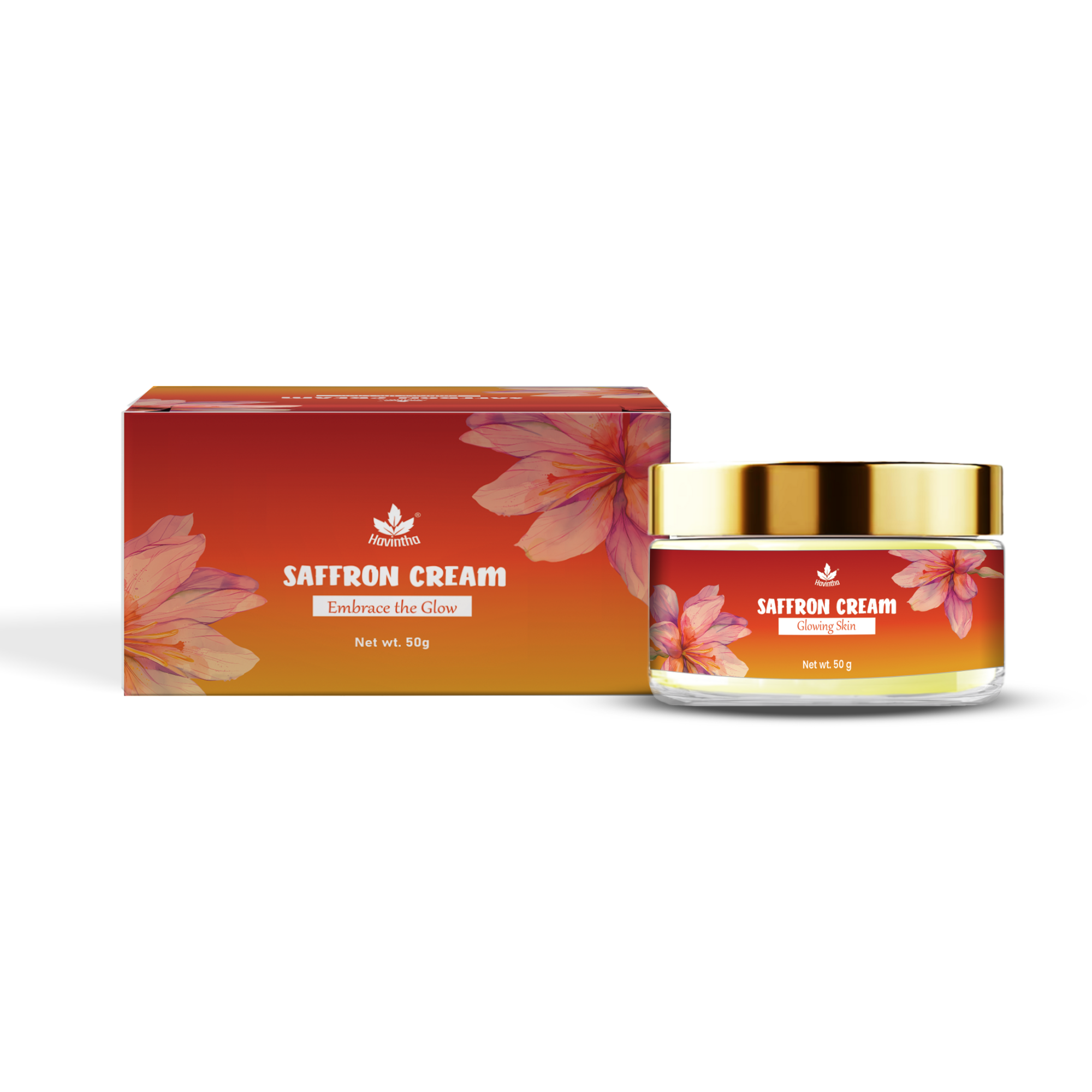 Havintha Natural Saffron Cream for Face Glow, Radiance and Brightening | Herbal Face Cream for Skin Whitening, Anti-Aging, Dark Spots Removal, Pigmentation, Moisturizing & Even Skin Tone - 50g