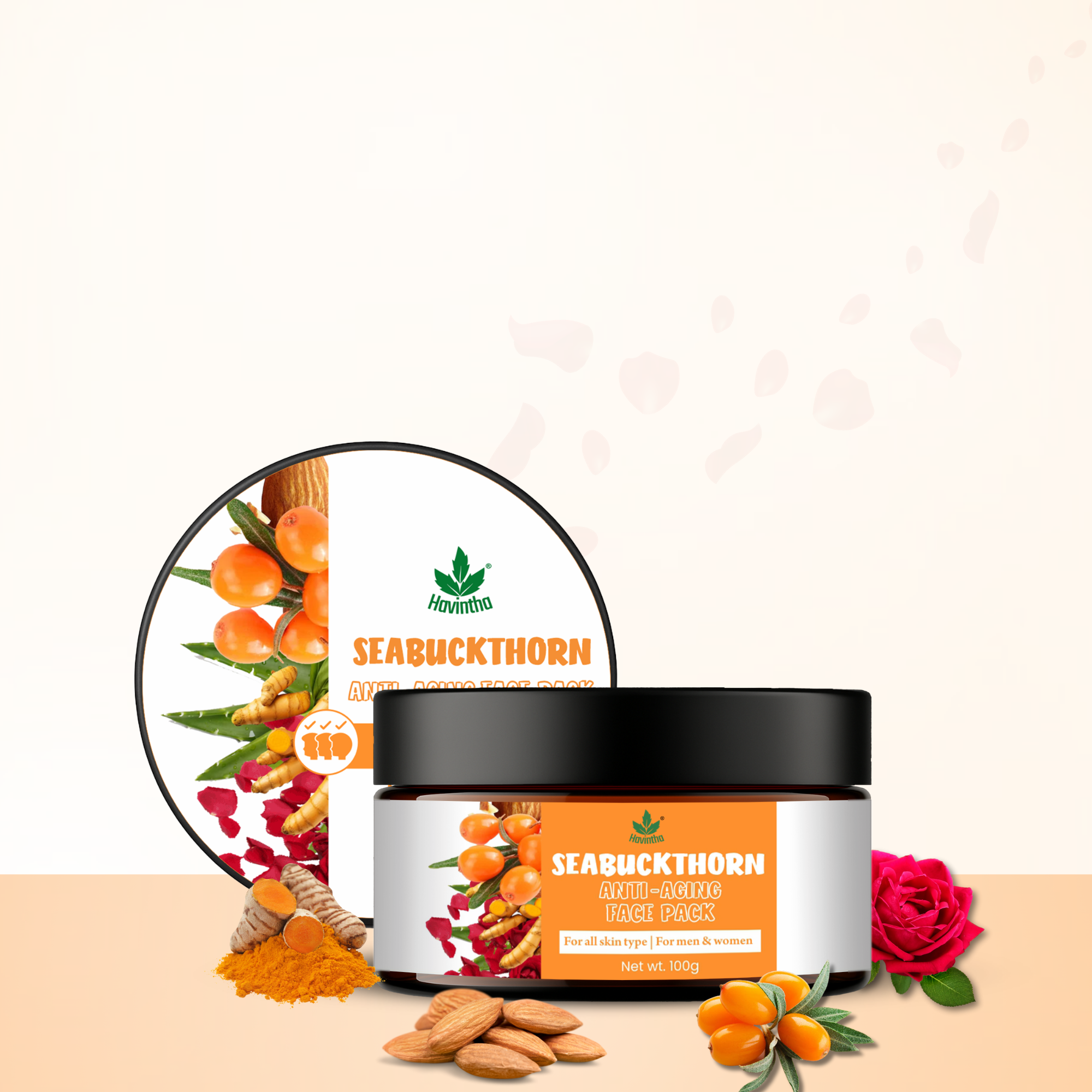 Havintha Seabuckthorn Anti-Aging Face Pack – Herbal Blend for Youthful, Glowing Skin - 100 gm for Men & Women
