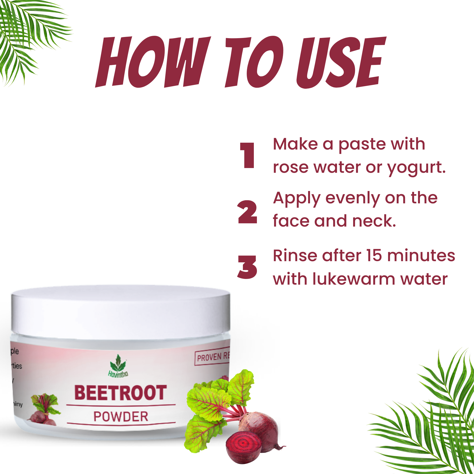 Havintha Natural Beetroot Powder for Face Pack, Skin Whitening - 100g