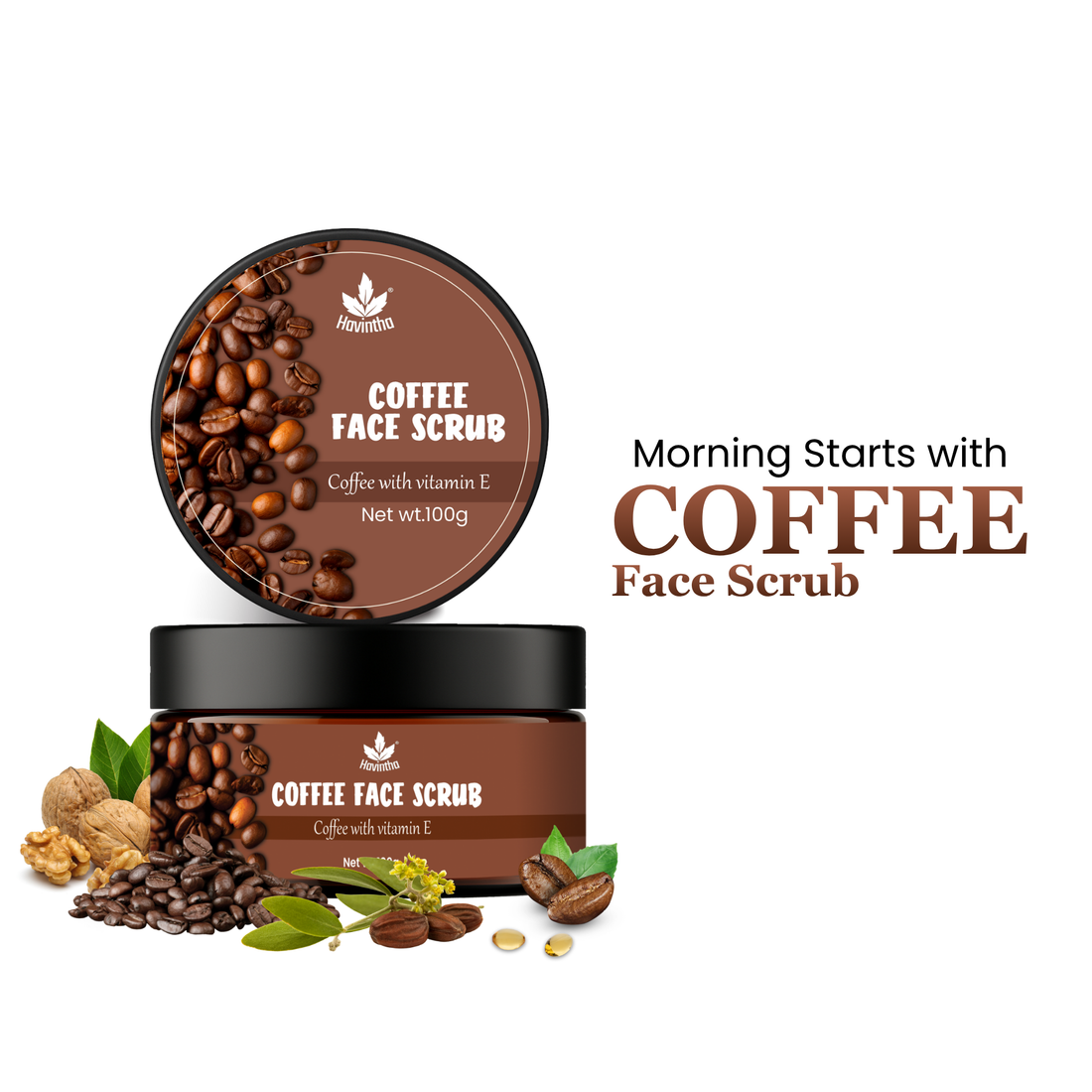 Havintha Coffee Face Scrub | Natural Exfoliator for Glowing Skin | Gentle, Skin-Brightening Formula – 100gm